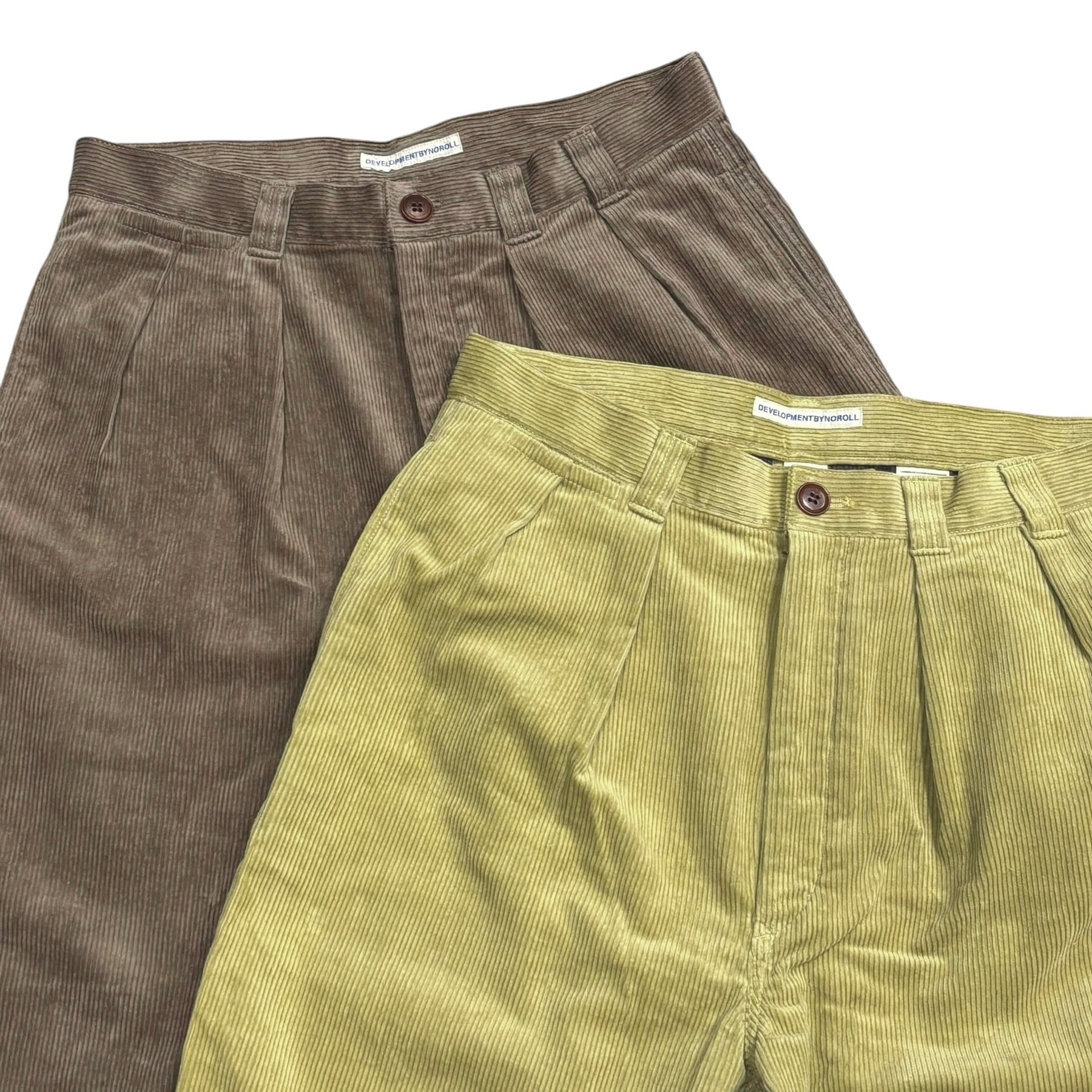 NOROLL THICKWALK CORDS PANTS LIME GREEN SMOKE BROWN / ノーロール