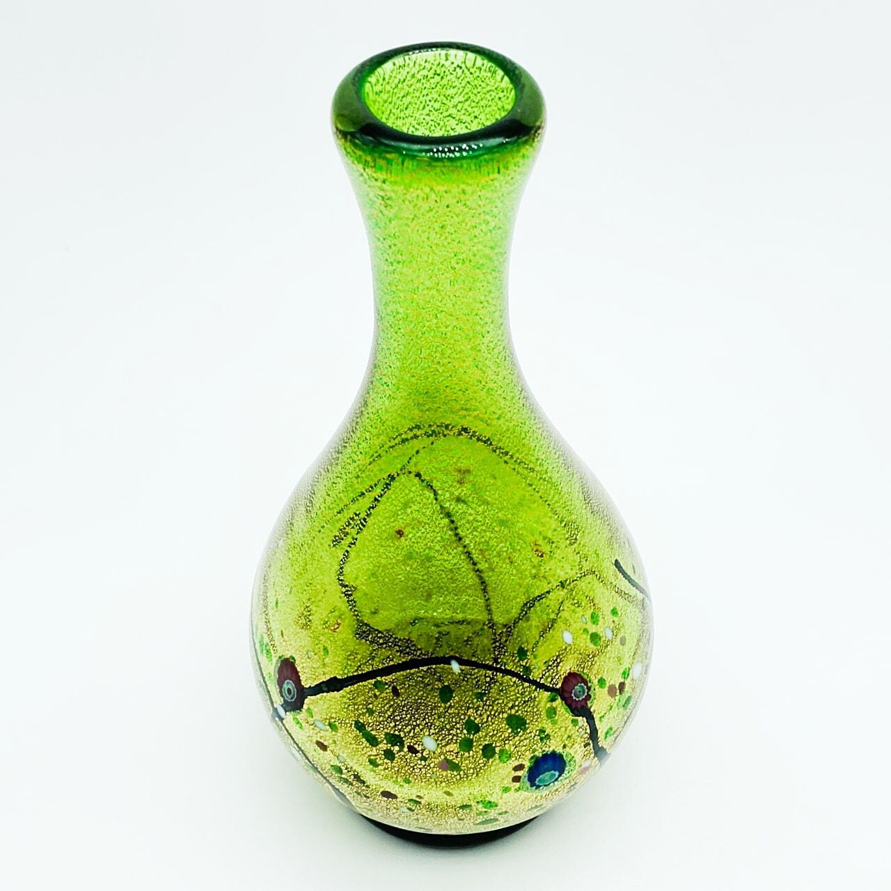 ∇花∇現代ガラス工芸巨匠「黒木国昭」作 金彩象嵌手吹きガラス花器『