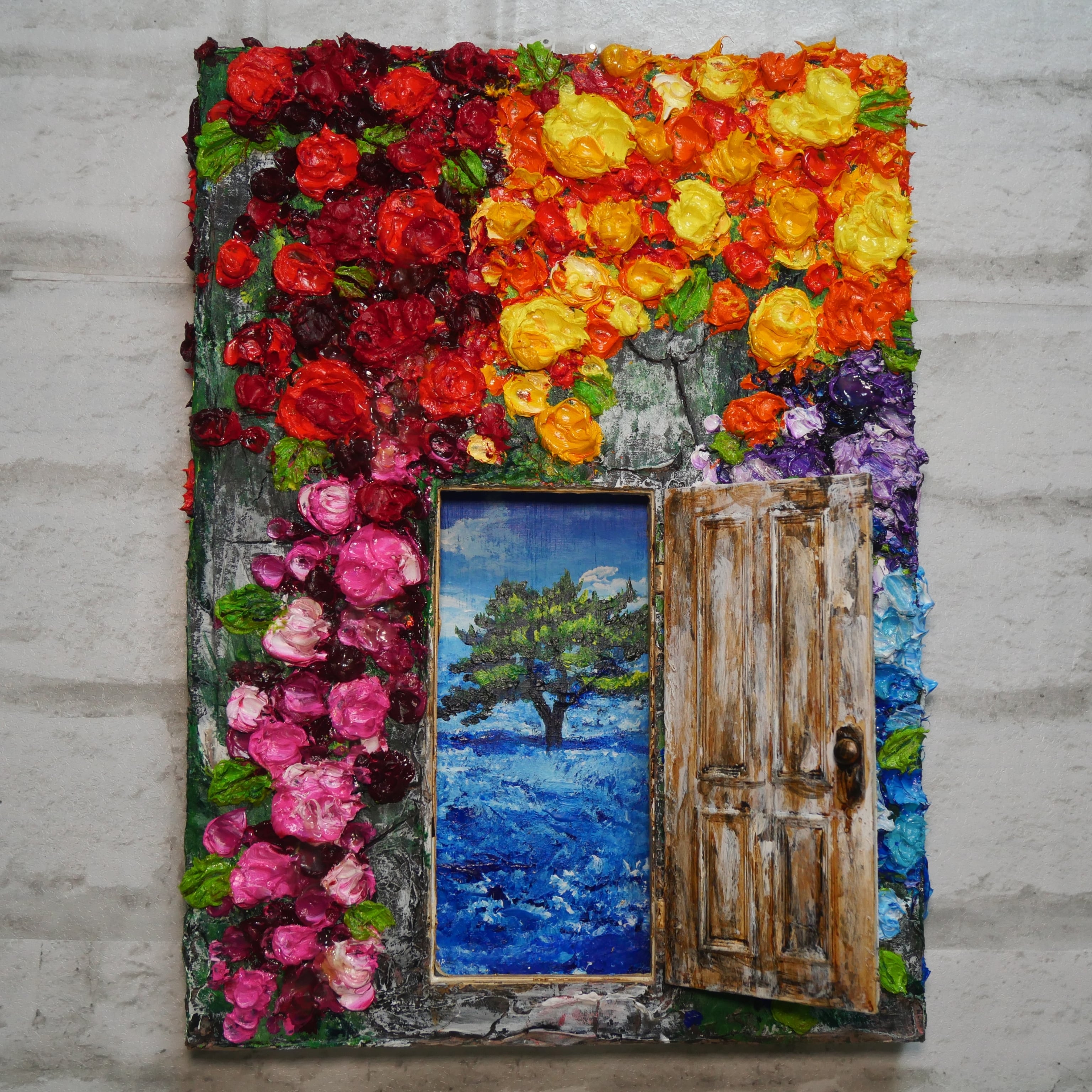 油絵 油彩 油彩画 絵画 絵【扉の先の青い世界の一本木】 | HIROSHI1990