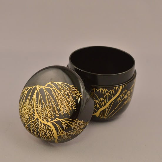 未使用青漆爪紅ヘギ目八角 食籠表千家茶道具漆器漆芸木製⑤