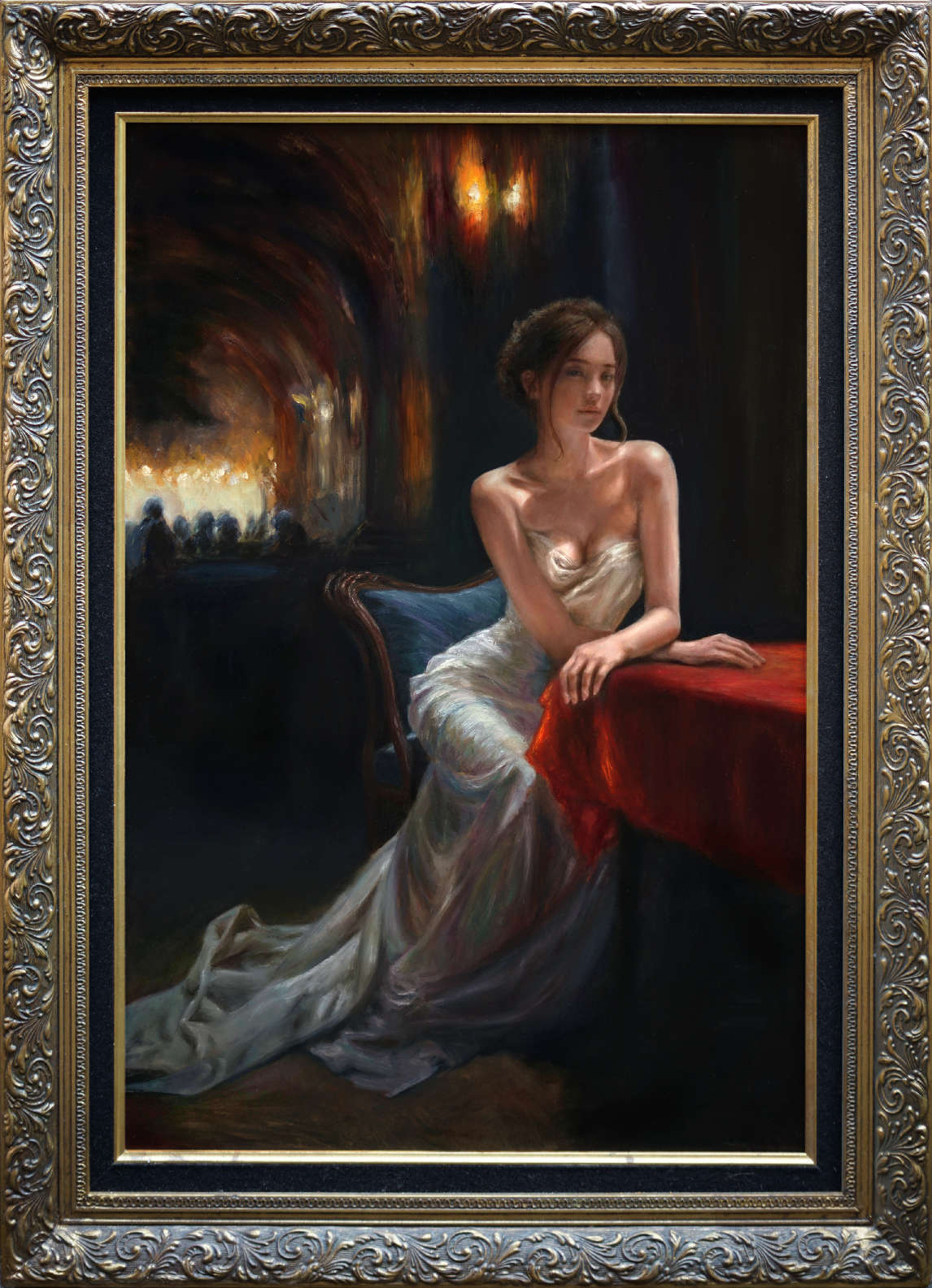 絵画 インテリア 額付き (白) 油絵 uF6-010711 人物 女性像 絵画