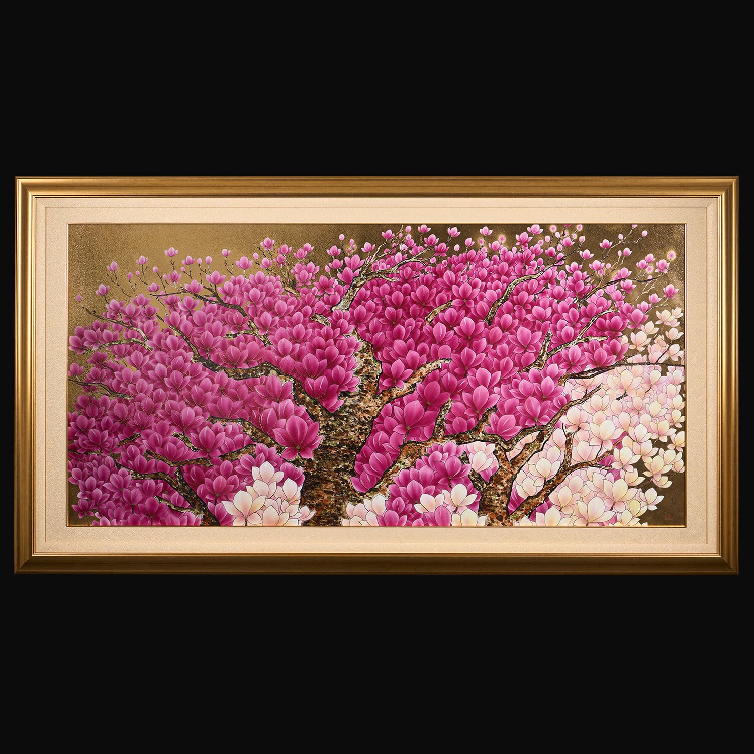 BA01 富山最高峰 蒔絵師 名工 中村尚濤済 作 漆蒔絵 衝立 桜獅子福鈴鯉