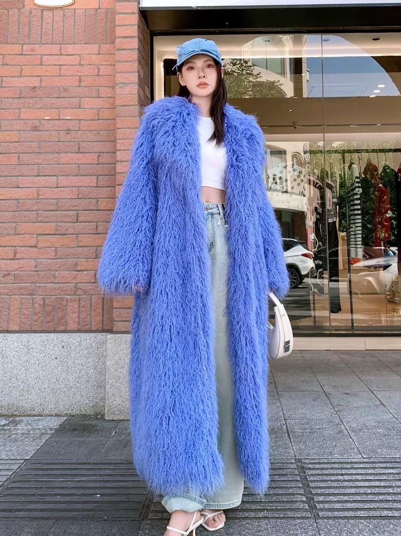 オレンジ 水色 ロング ファー コート | LOVEYsmileSHOP
