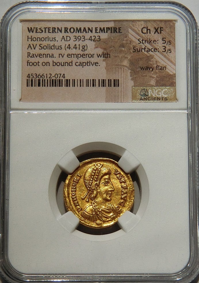 ホノリウス NGC鑑定 Ch XF ソリドゥス金貨 ローマコイン | Roma