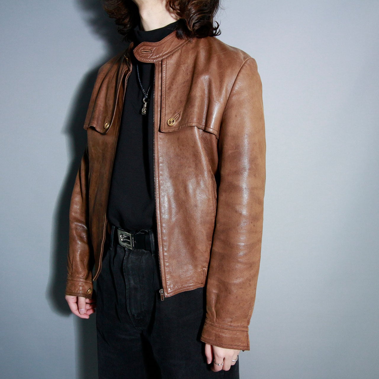 GUCCI】Vintage “50～70s”GGロゴレザーシングルライダースジャケット