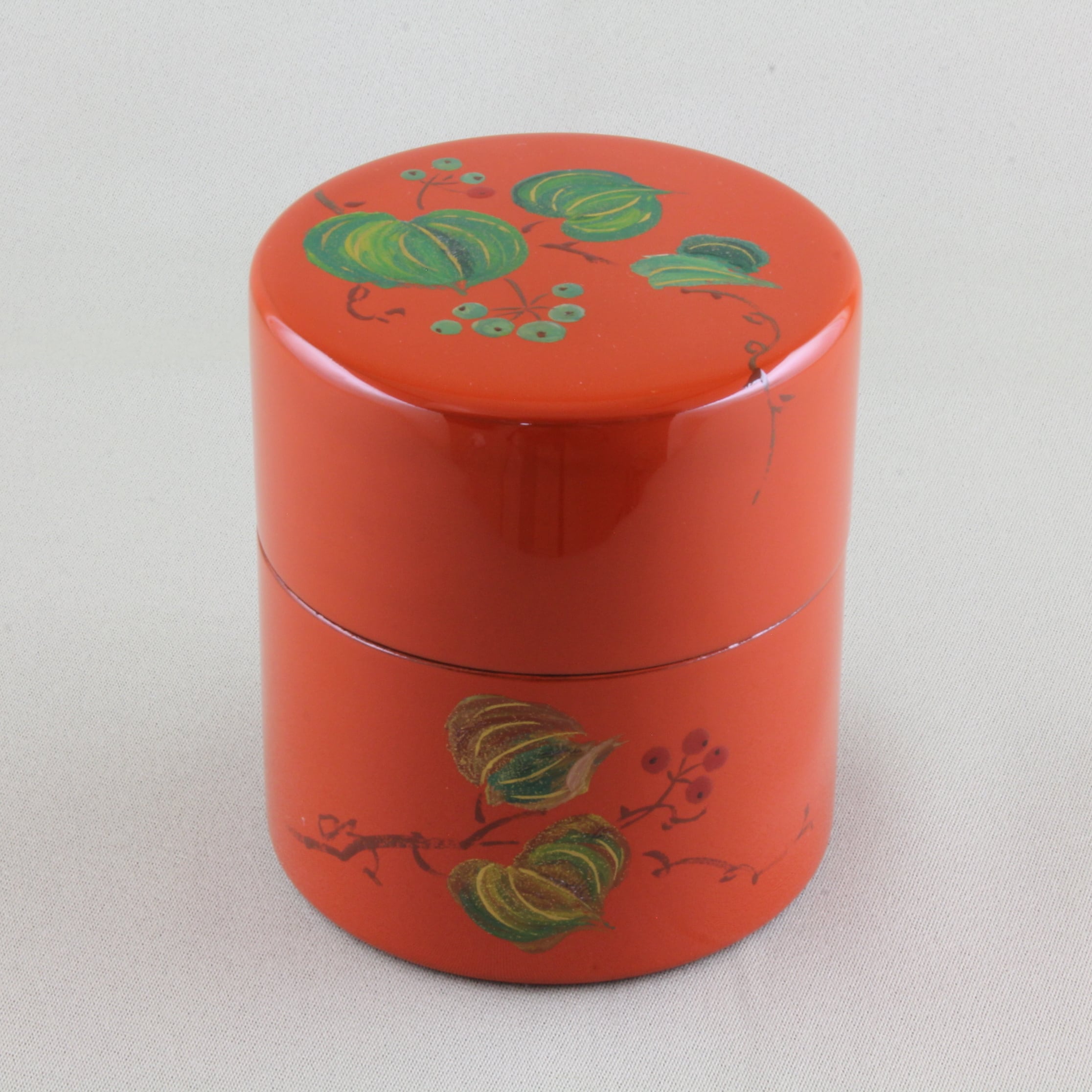 210 輪島塗 茶筒／洗朱塗／山帰来蒔絵 | 輪島塗 加藤漆器店 公式