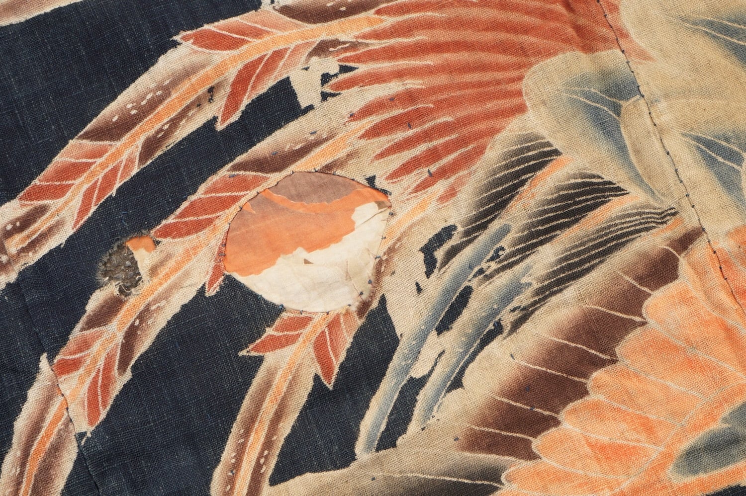 1871 筒描き 4幅 鳳凰 藍染 木綿 古布 明治〜大正 アンティーク