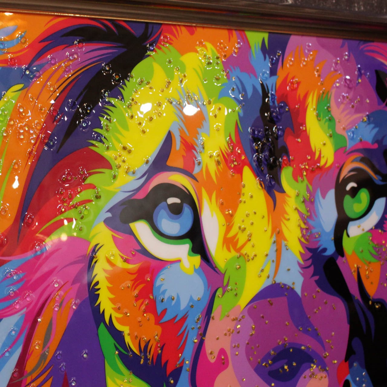 ライオン アートパネル 水晶絵 宝石アート 輸入雑貨 クリスタルアート