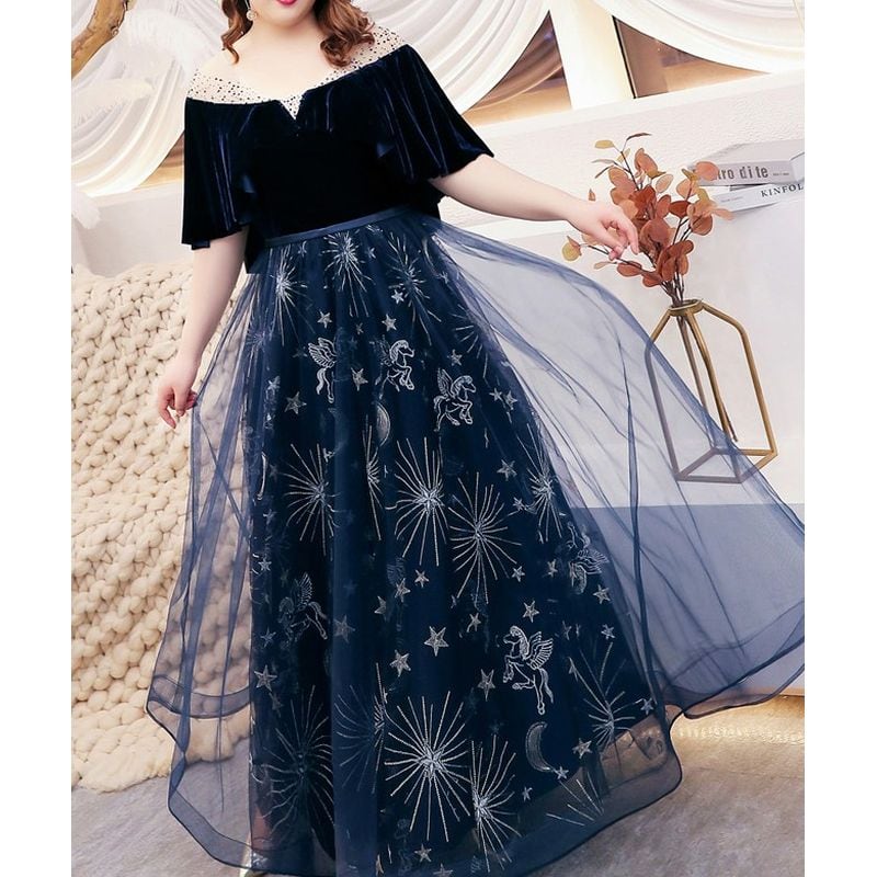 3XL〜7XL】ケープスリーブロマンティックドレス D1622 | 演奏会