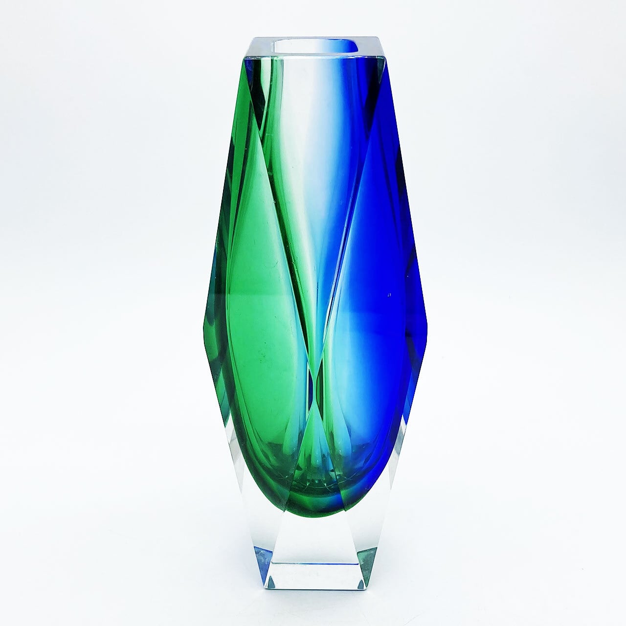 ベネチアングラス ブライトグリーン透明ガラスフラワーベース Vetri製