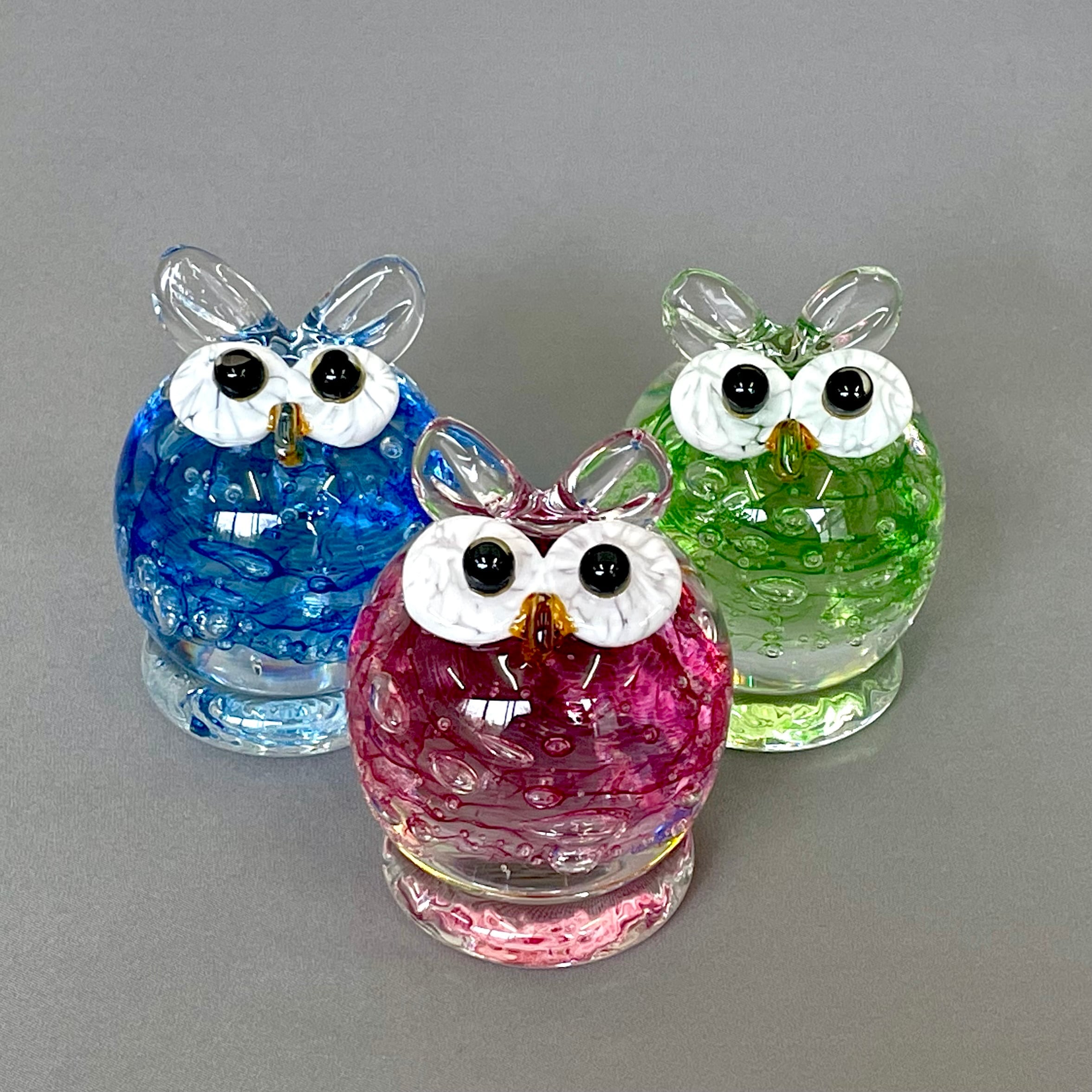 ピンク スカル形状 ガラスオブジェ フクロウ コスタ Kosta 【3003