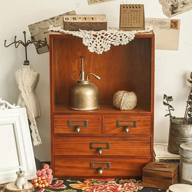 収納キャビネット ヴィンテージ レトロ調 アンティーク 卓上 収納