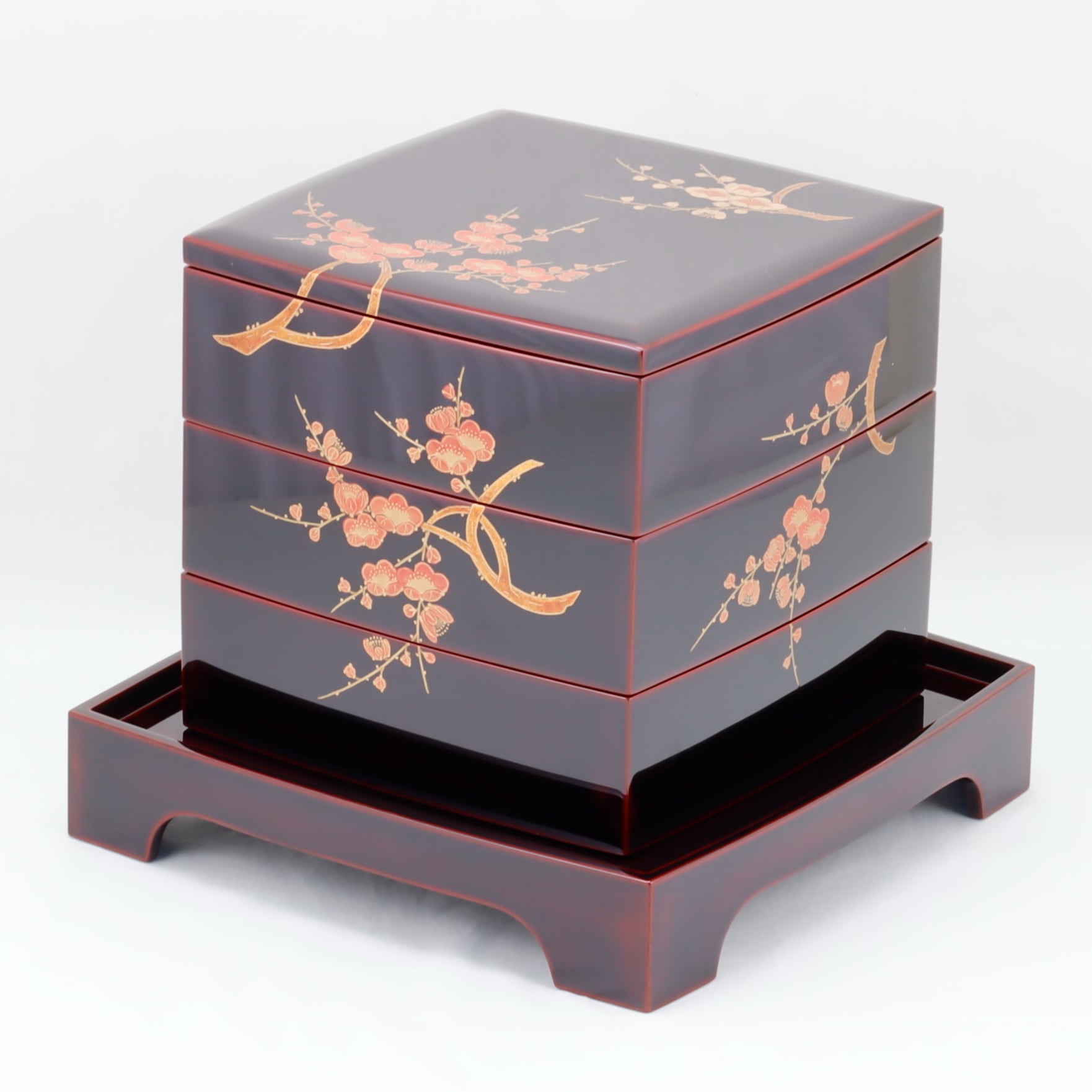 7 輪島塗 三段重／紅白梅蒔絵／重台付き | 輪島塗 加藤漆器店 公式