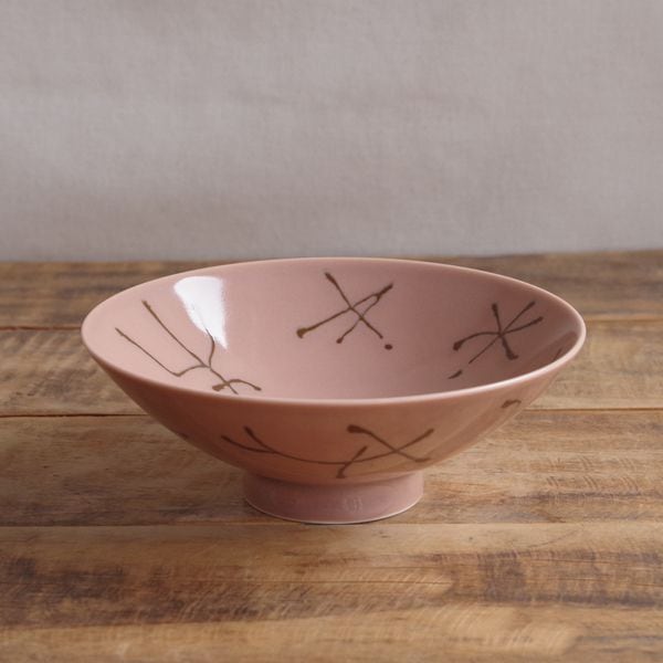 新品】 白山陶器（波佐見焼） 平茶碗 飯碗 J-6 ピンク 象形文字