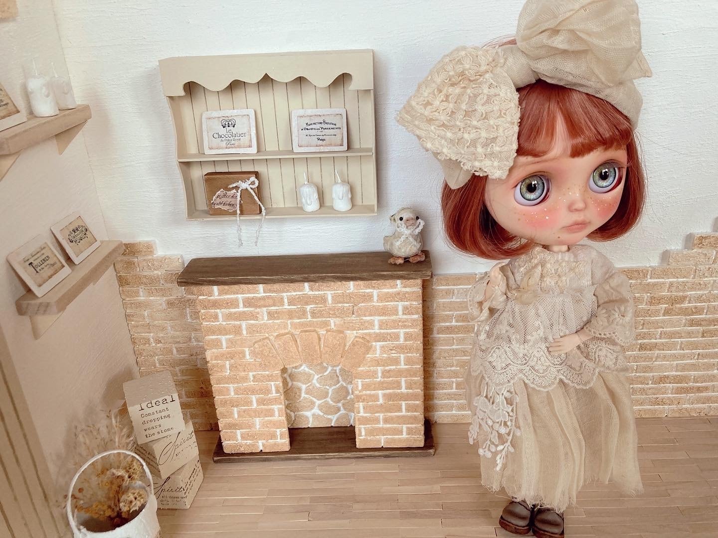 beigecolorのセットハウス ミニチュア ドールハウス 背景ボード 壁 床