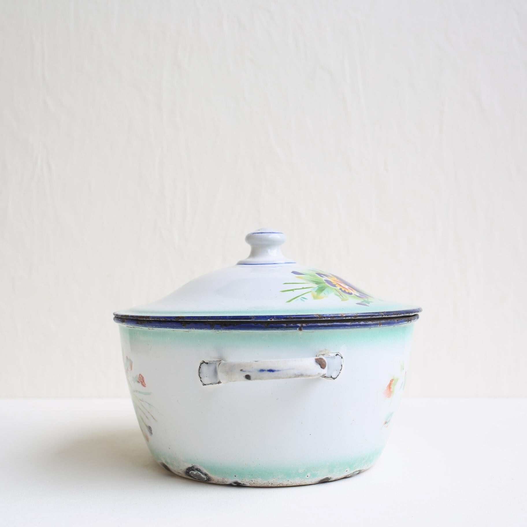 フランス アンティーク JAPY社 ホーロー キャセロール 蓋付き両手鍋