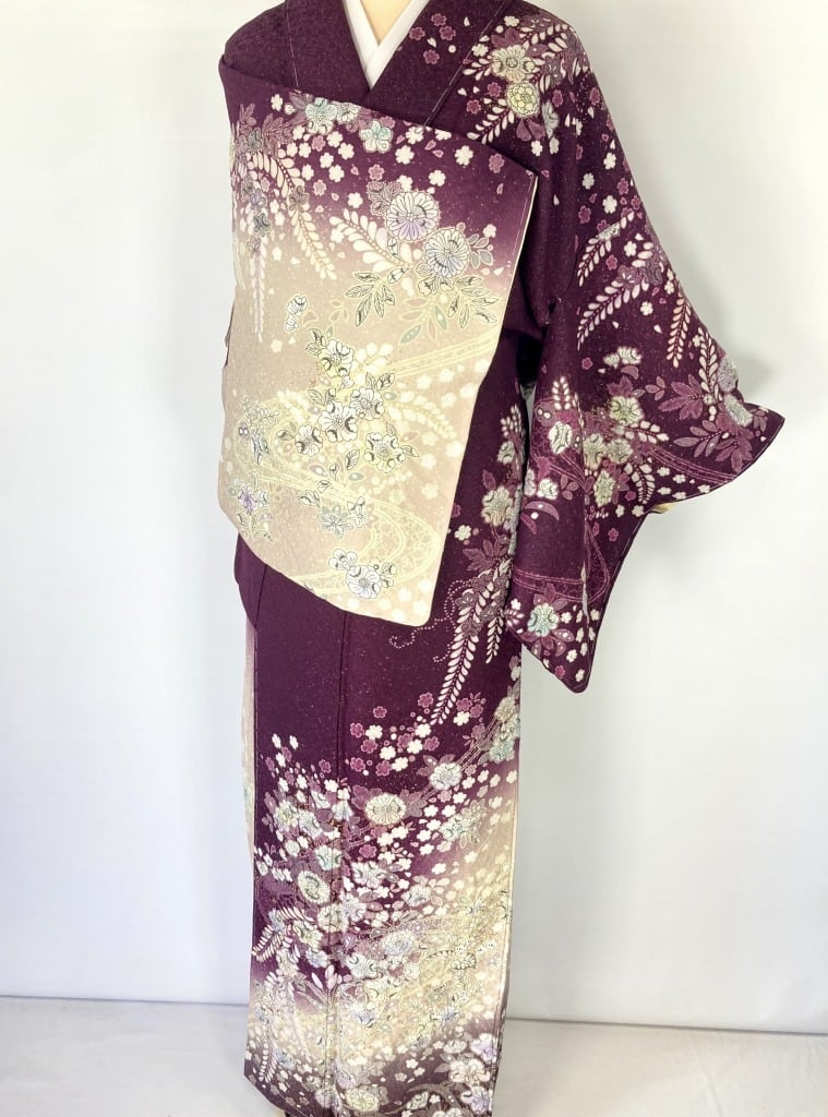 吉野一廉 落款入 辻ヶ花 訪問着 銀通し 金彩 紋意匠 絞り加工 正絹