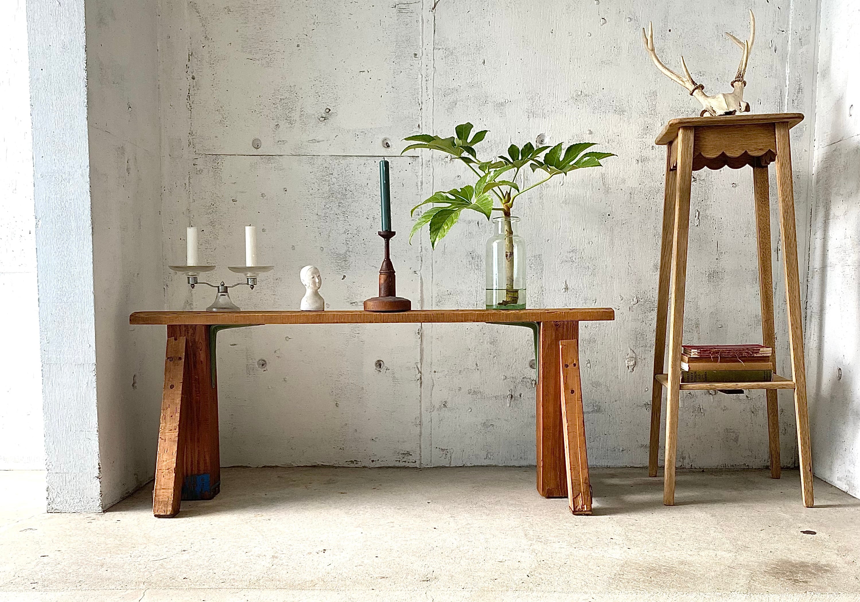 ビンテージ古家具□木製家具むかしの古い電話台 飾り台ディスプレイ台