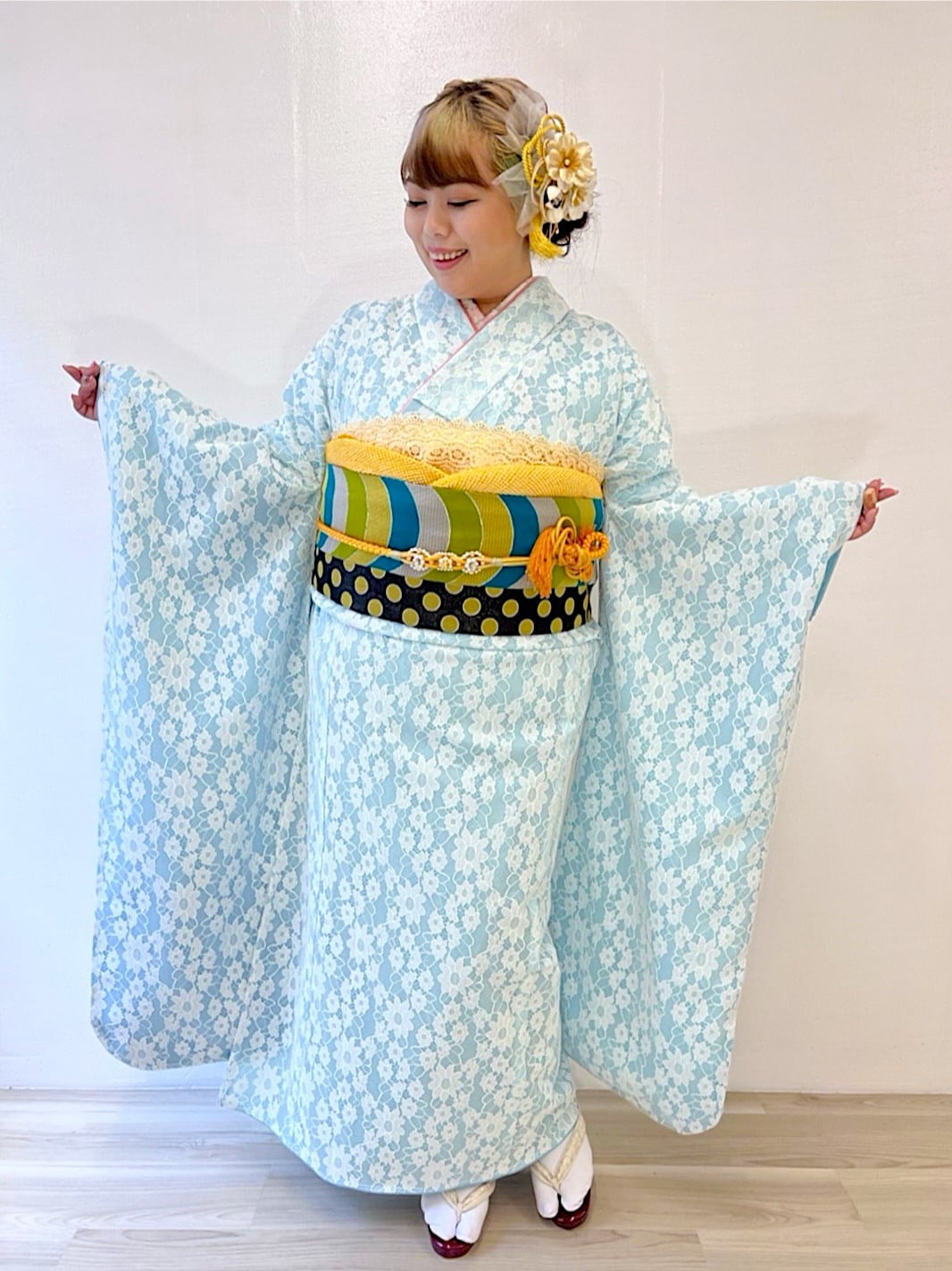 BC！総絞り 振袖 青 長襦袢セット BC！総絞り 振袖 青 長襦袢セット 鉄