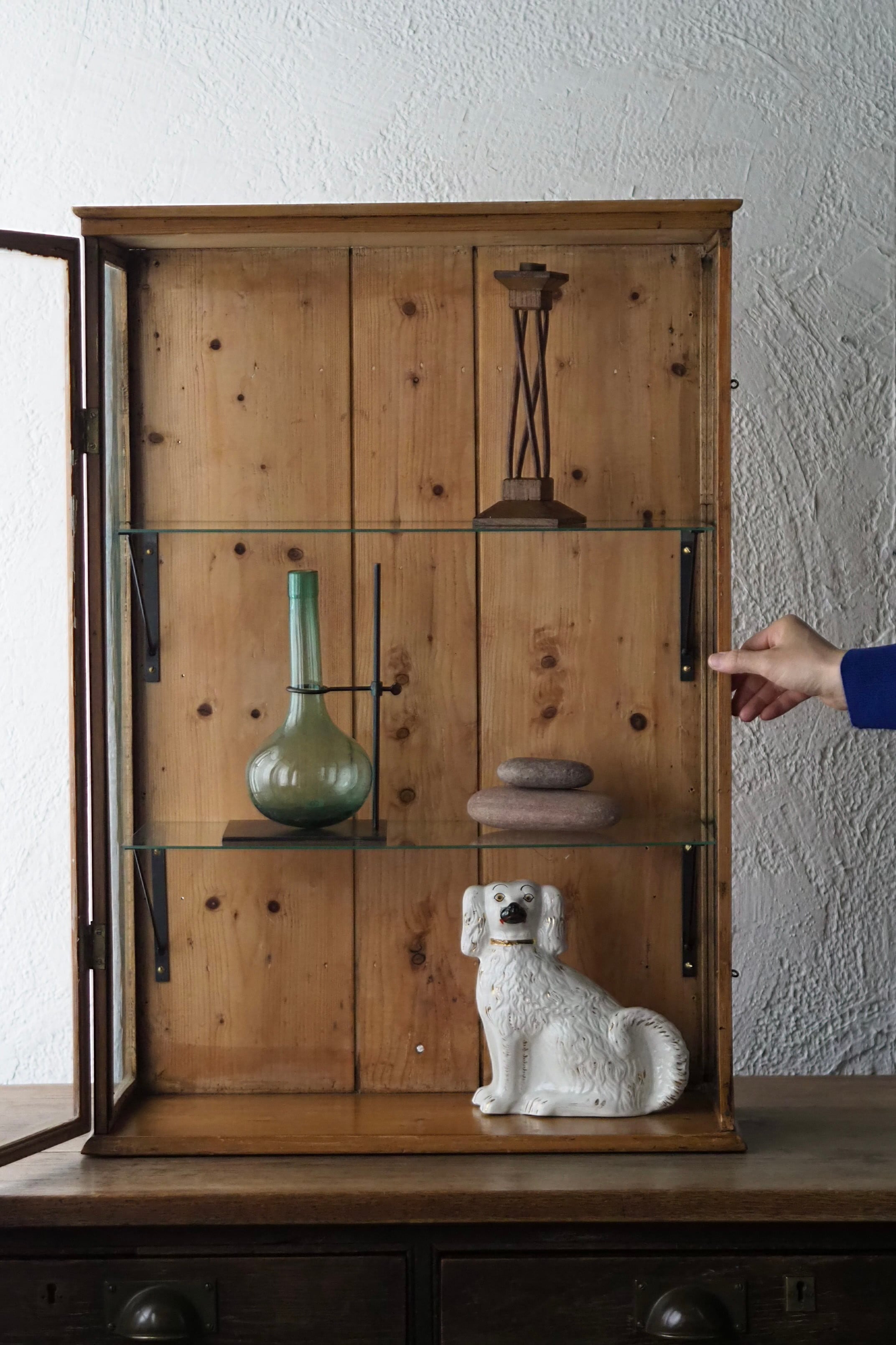 薄い展示ショーケース-antique pine glass show case | アンティーク
