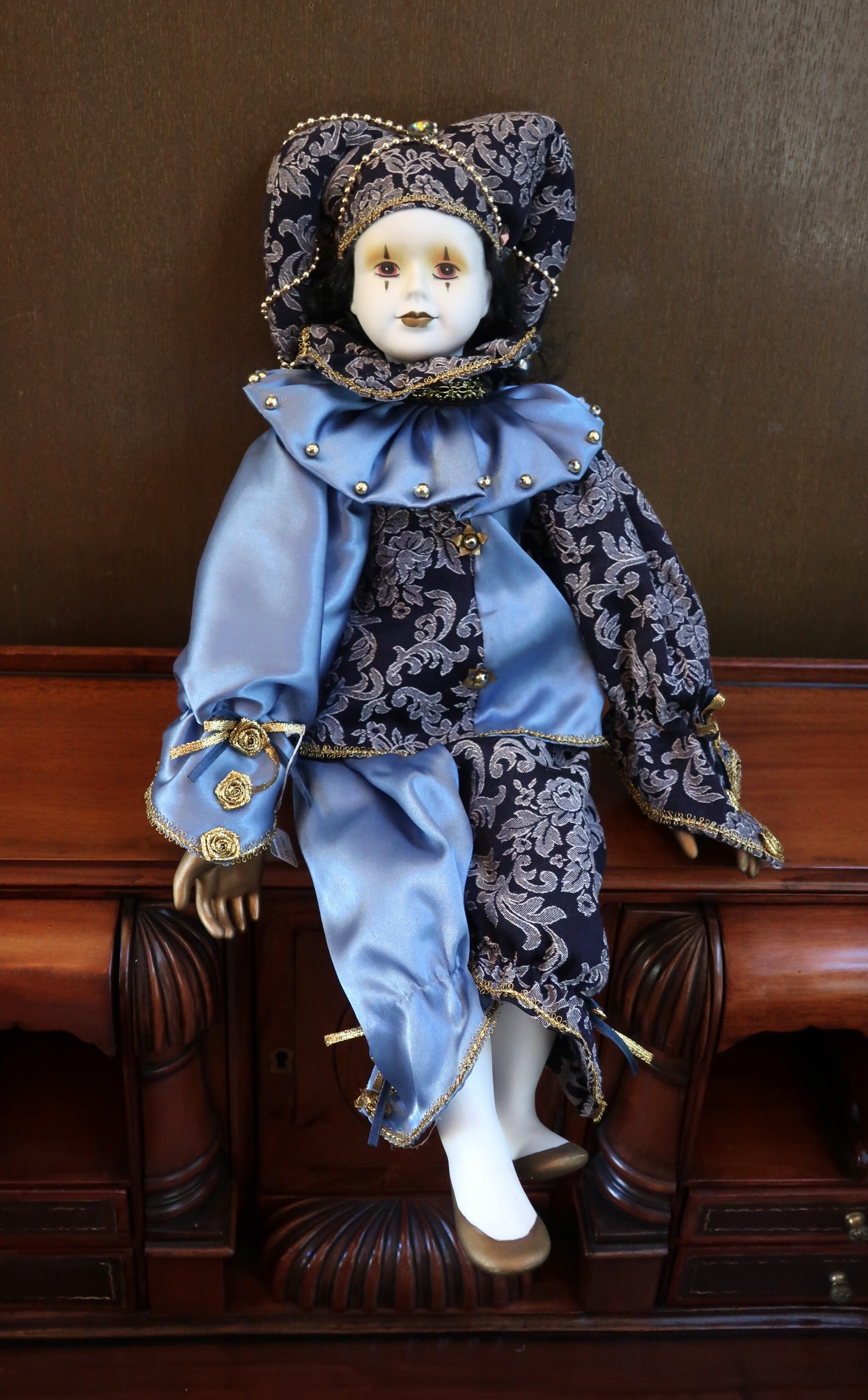 海外製 ピエロ 人形 ブルー オブジェ | 創作人形館ミワドールBASE店