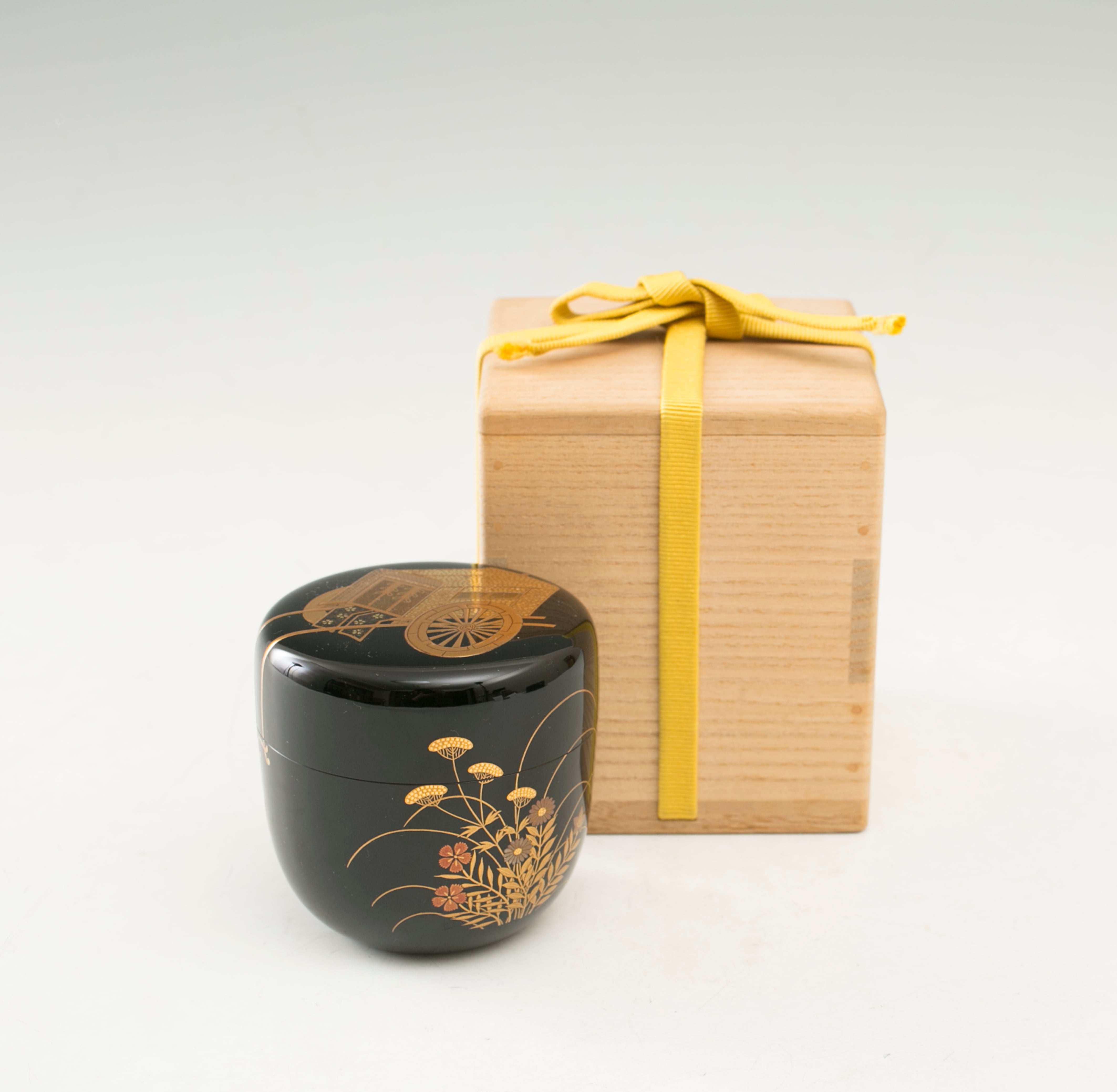 極美品】○棗○森田洋古○白漆○仙桃蒔絵○金蒔絵○茶道具○桃