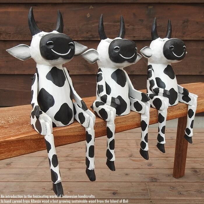 お座り うしさん Lサイズ 手足が動かせる木彫りの動物 ウェルカム人形