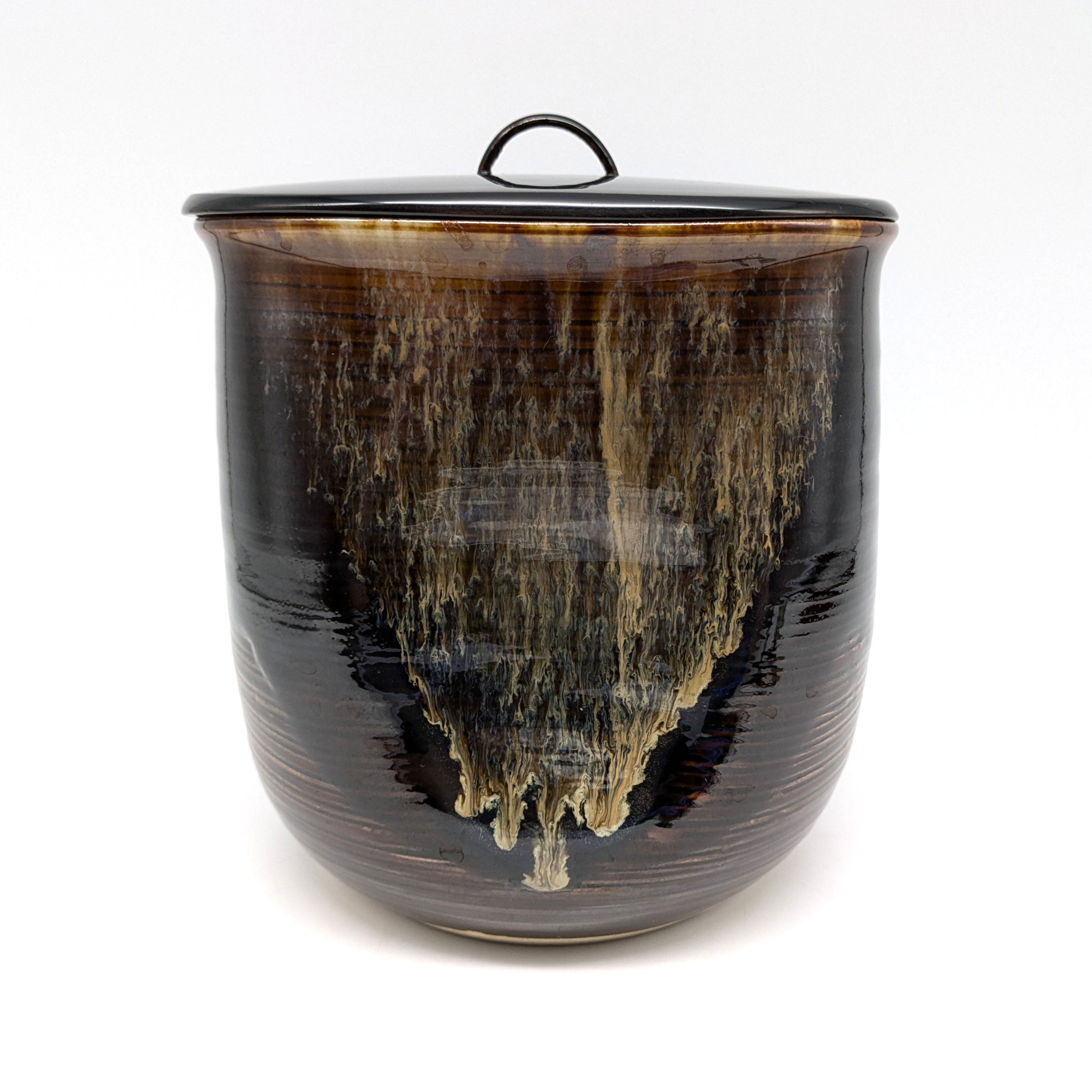 高取焼・青柳翠峰・半月水指・塗蓋付・茶道具・No.240721-14・梱包