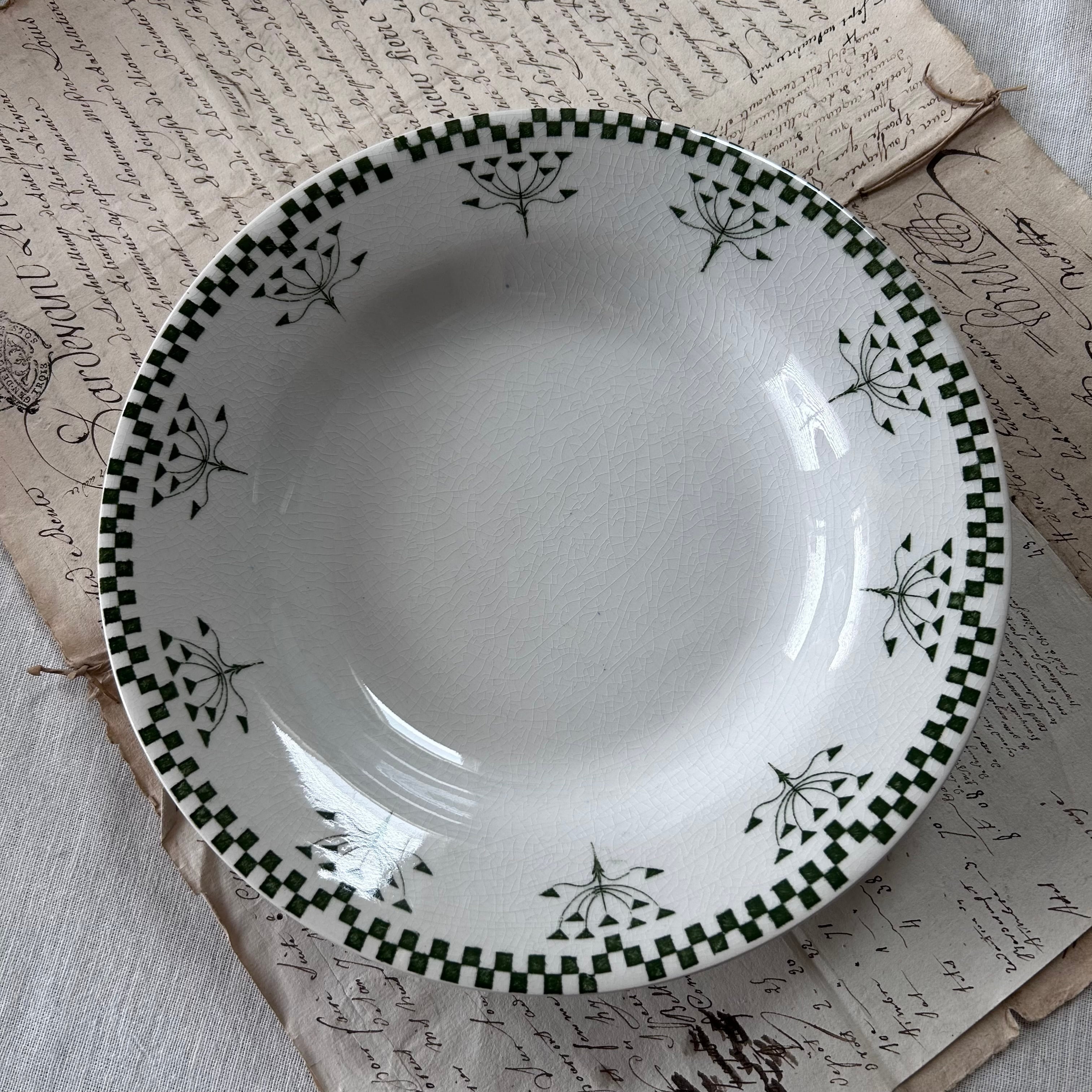 フランスアンティーク陶器クレイユエモントローlinotte深皿スープ皿