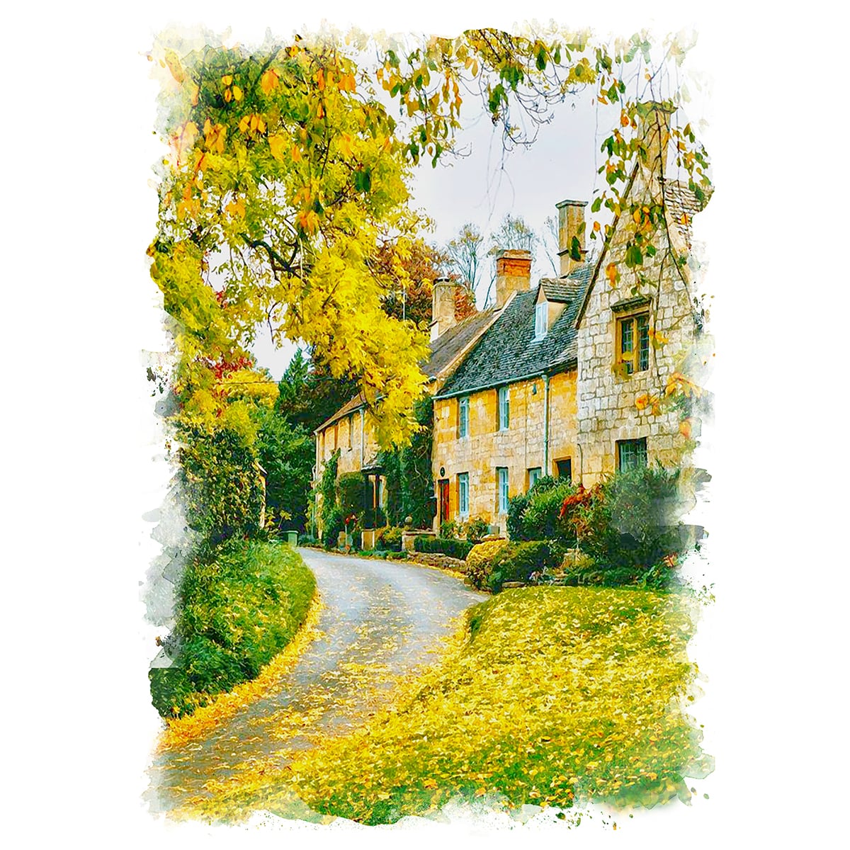 ヨーロッパ海辺の風景水彩画原画