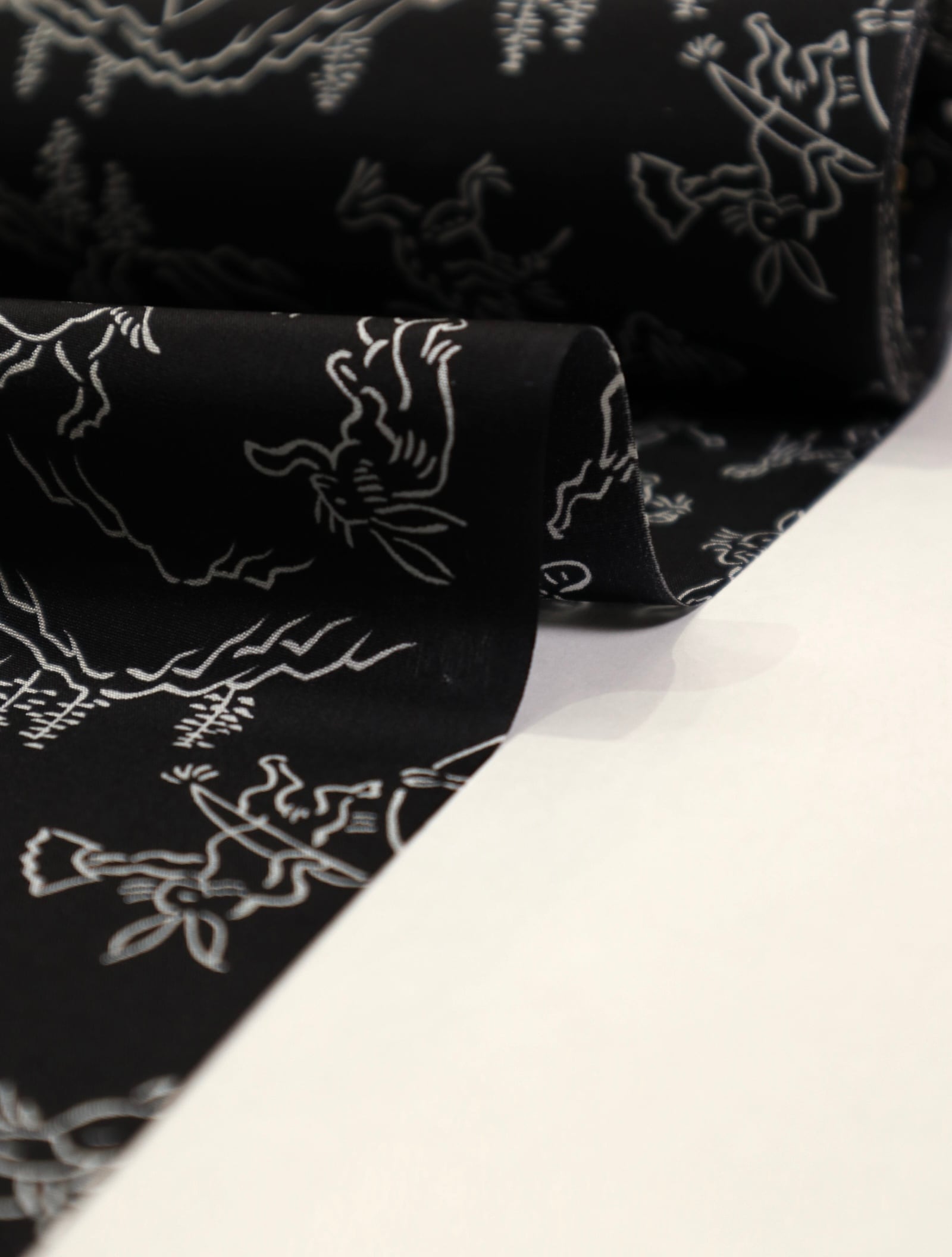 正絹長襦袢 鳥獣戯画 黒地に白 | きもののここち 透佳