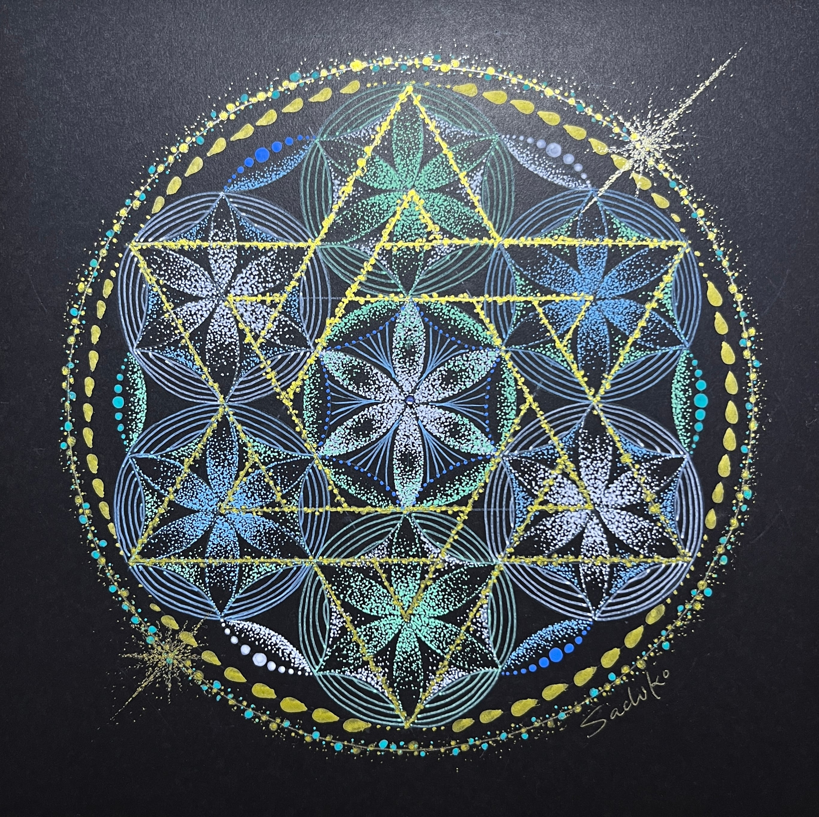 点描曼荼羅アート＊原画【heion】フラワーオブライフ | Sachiko Art
