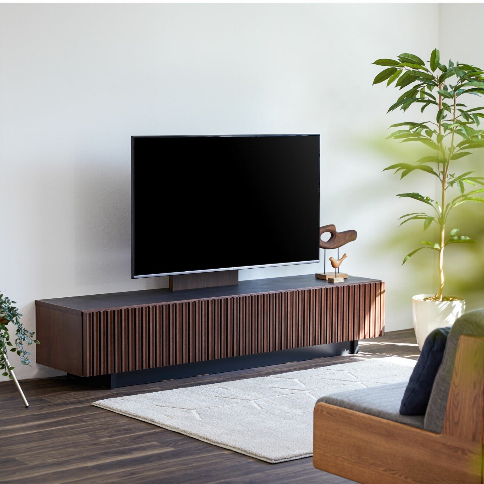 幅180cm】格子とセラミック調の無垢材TVボード | Voila