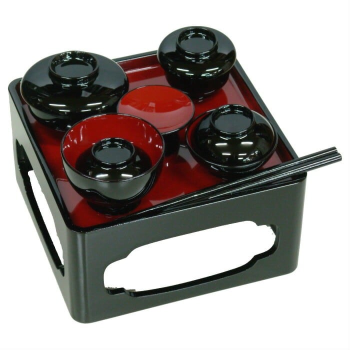 黒塗 流水紅葉蒔絵 脚付膳 四方膳10客 木製漆器 木箱 250725F1❗️割引