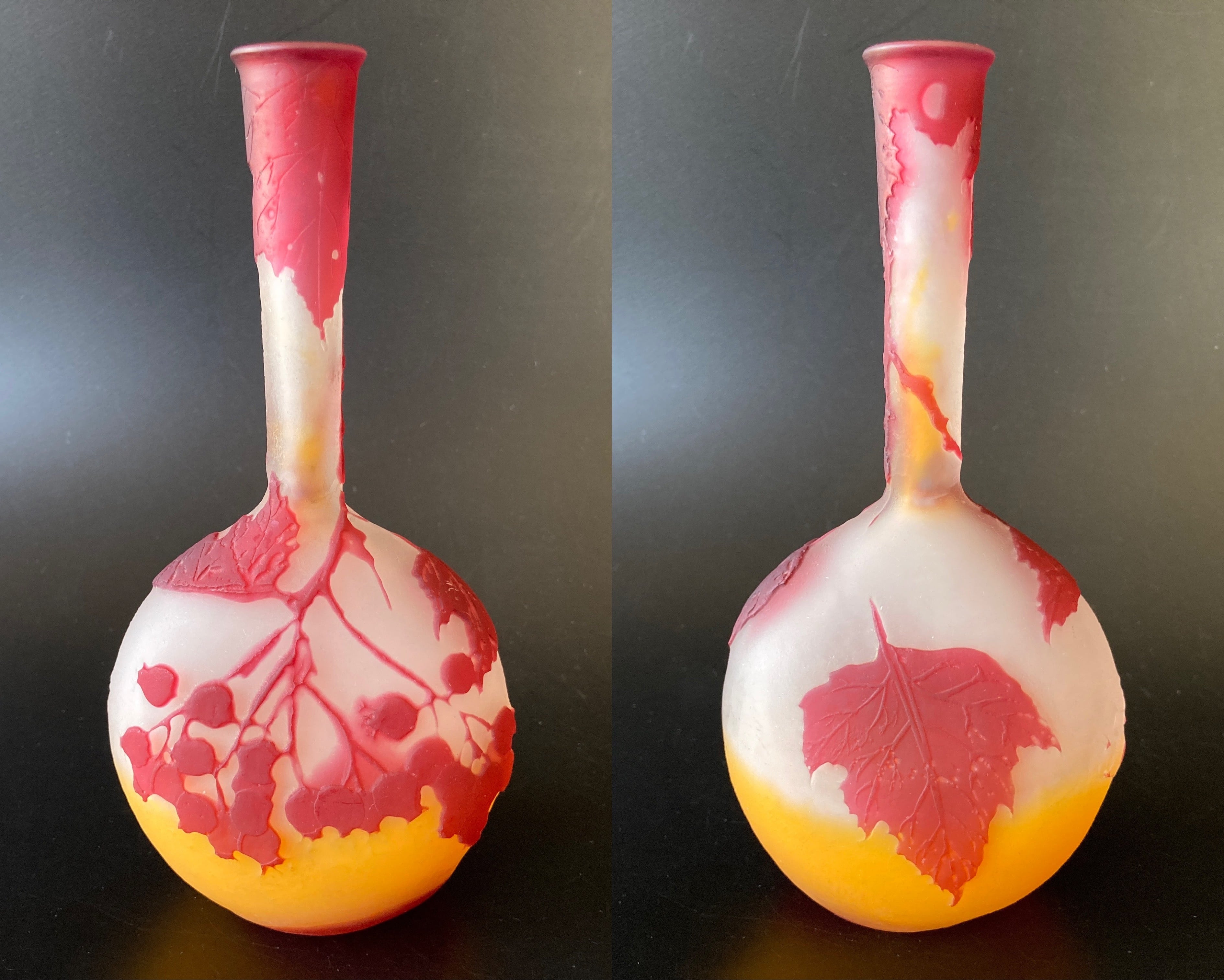 エミールガレ風花瓶被せガラス蜥蜴紋 高さ30cm