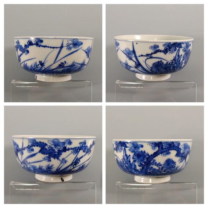 骨董アンティーク染付明染付巻貝芭蕉文様茶碗抹茶碗