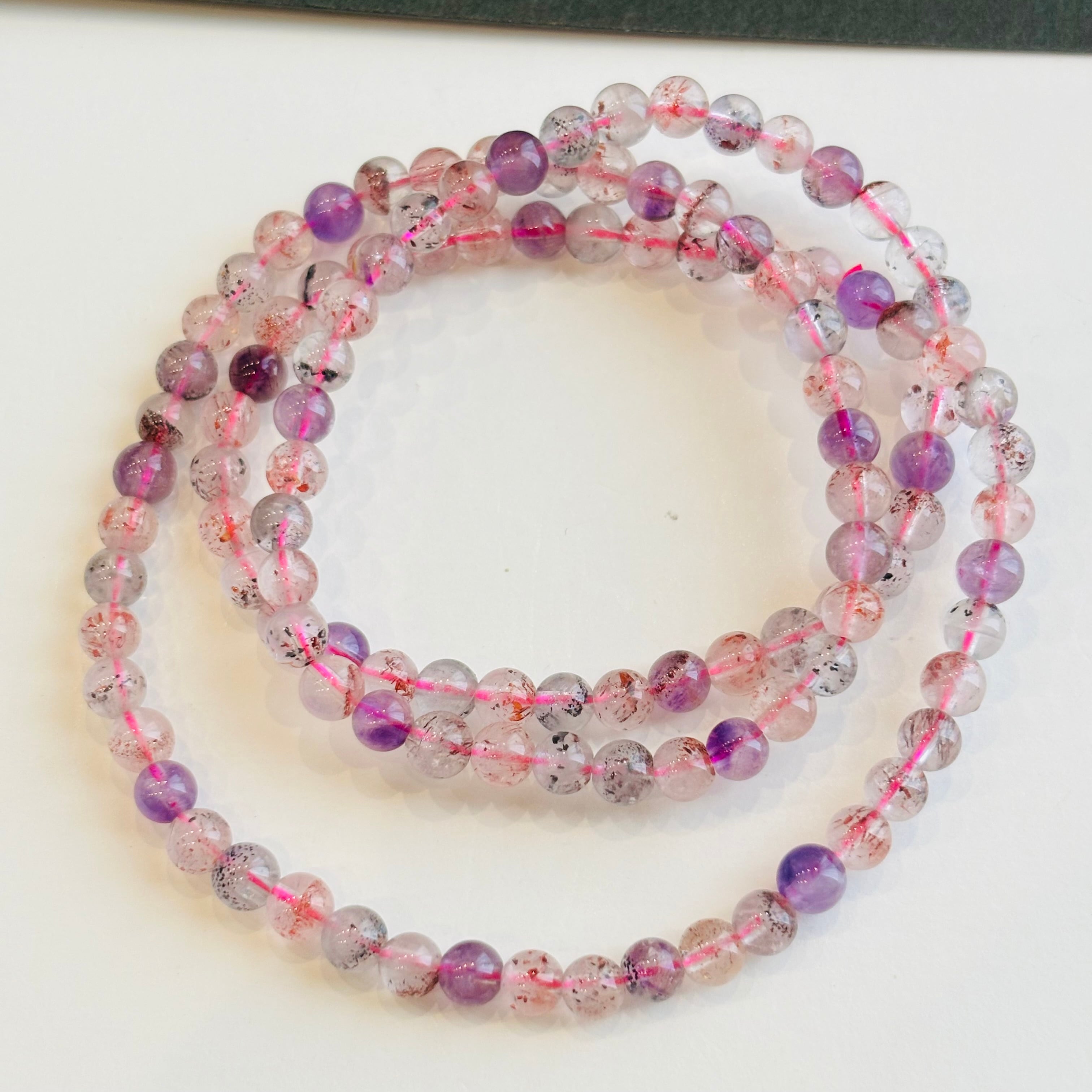 スーパーセブン 3連水晶ブレスレット 5ミリ 天然石 パワーストーン 75