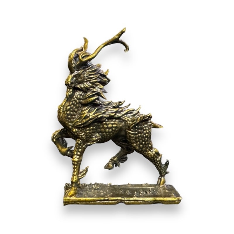 良品】青銅製 聖獣置物 時代物 骨董アンティーク 中国美術 麒麟 良品