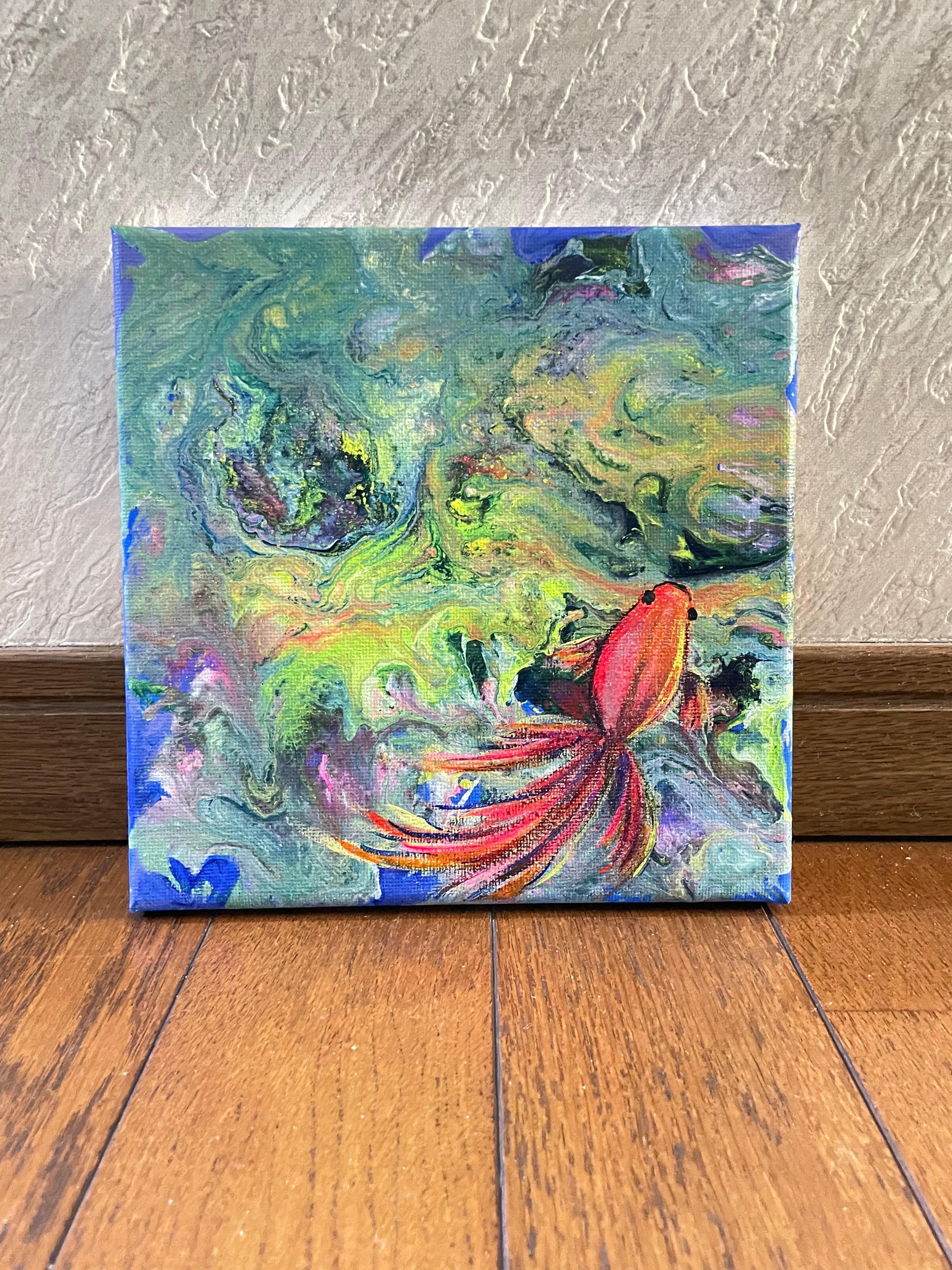 A-46/24】抽象画 動物画 金魚アクリル画 原画 絵画 現代アート