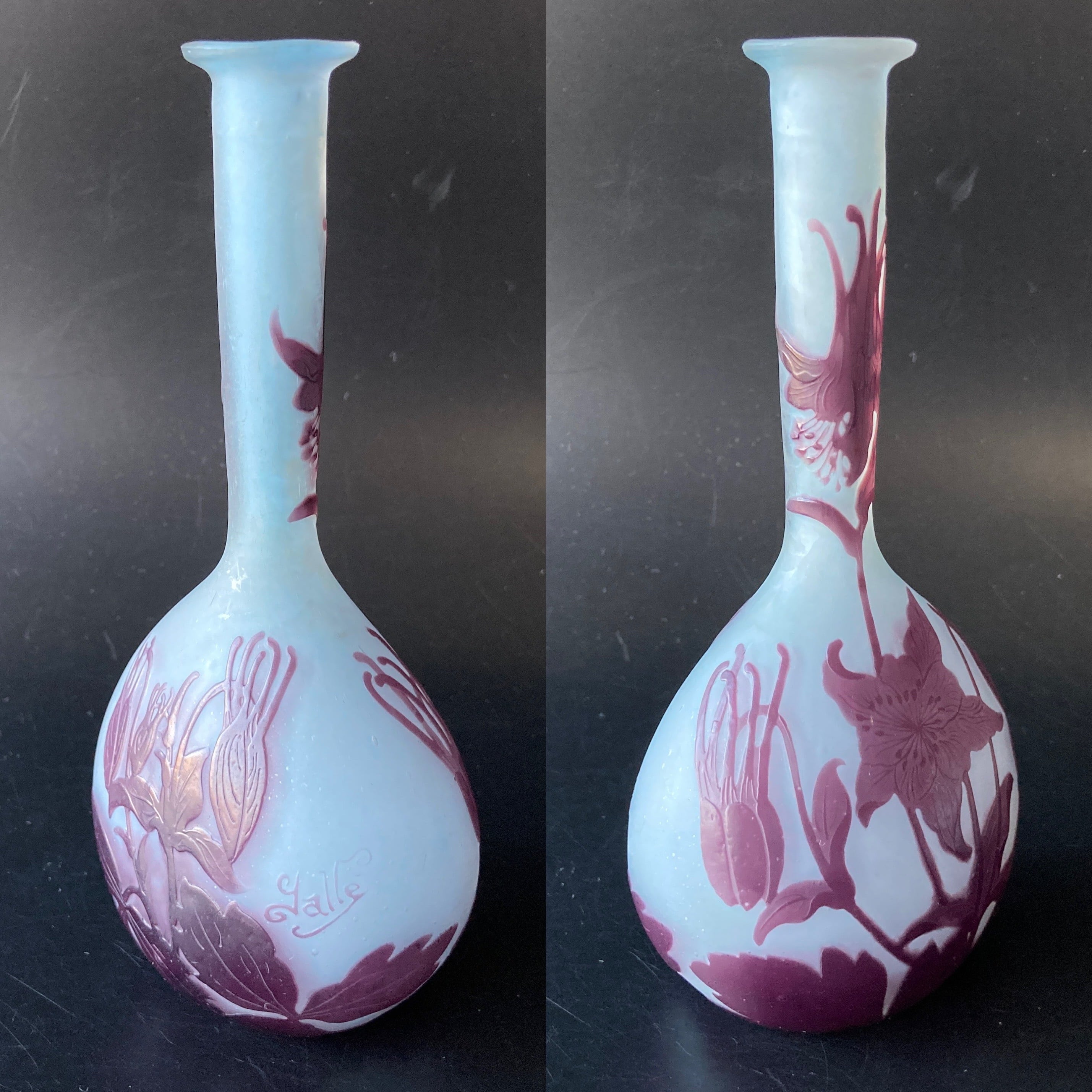 エミールガレ 鯉紋 特特大 花瓶 カメオ彫り 被せガラス 高さ40cm