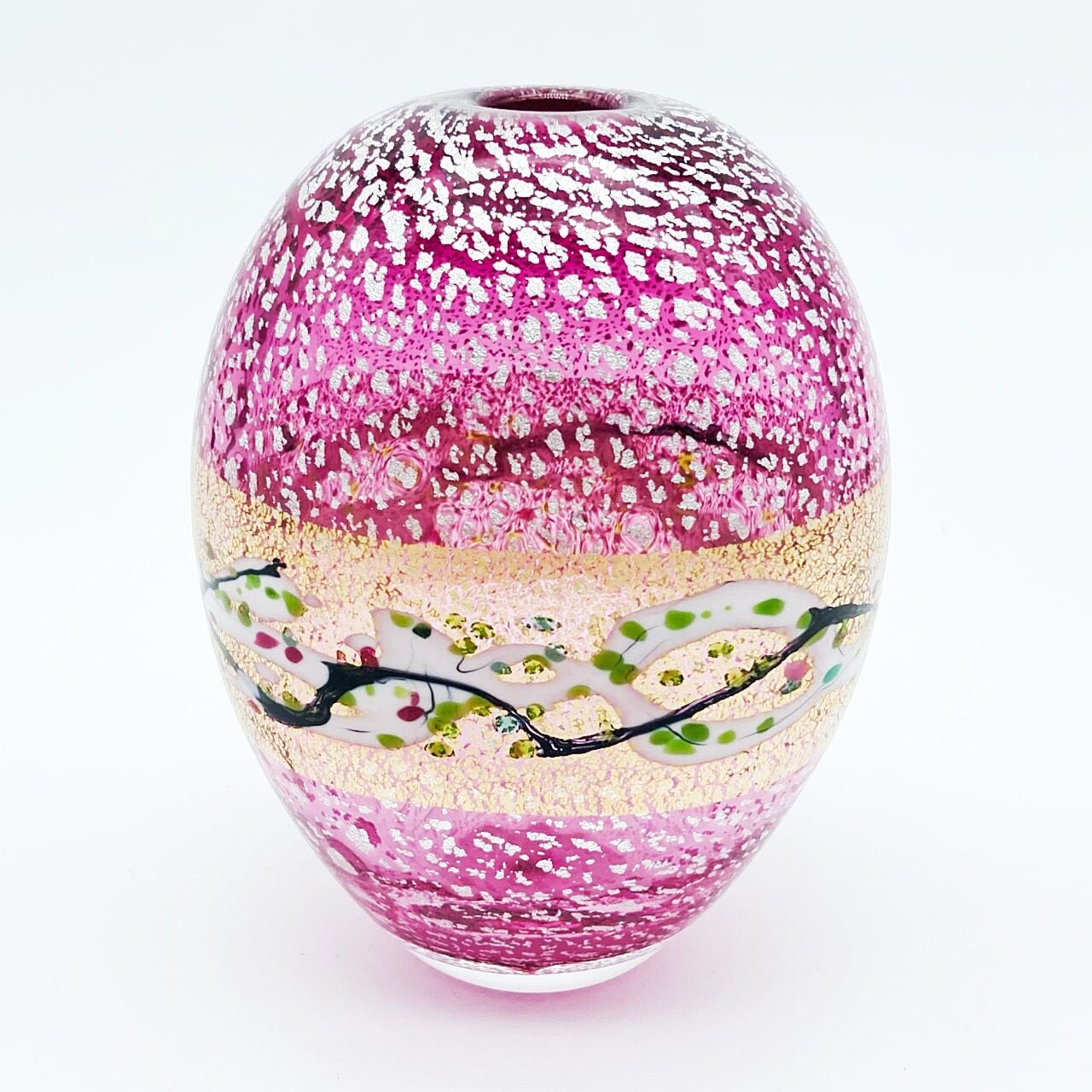 現代の名工 黒木国昭 金彩・銀彩象嵌 光琳 天の川 花瓶 桜梅桃