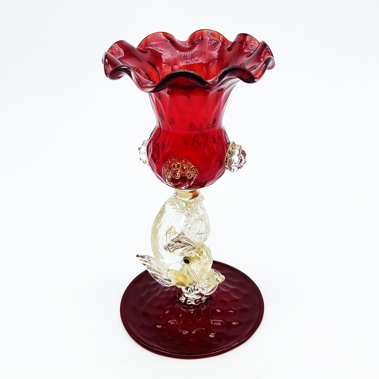 ベネチアングラス ムラノ イタリア キャンドルスタンド ルビーレッド