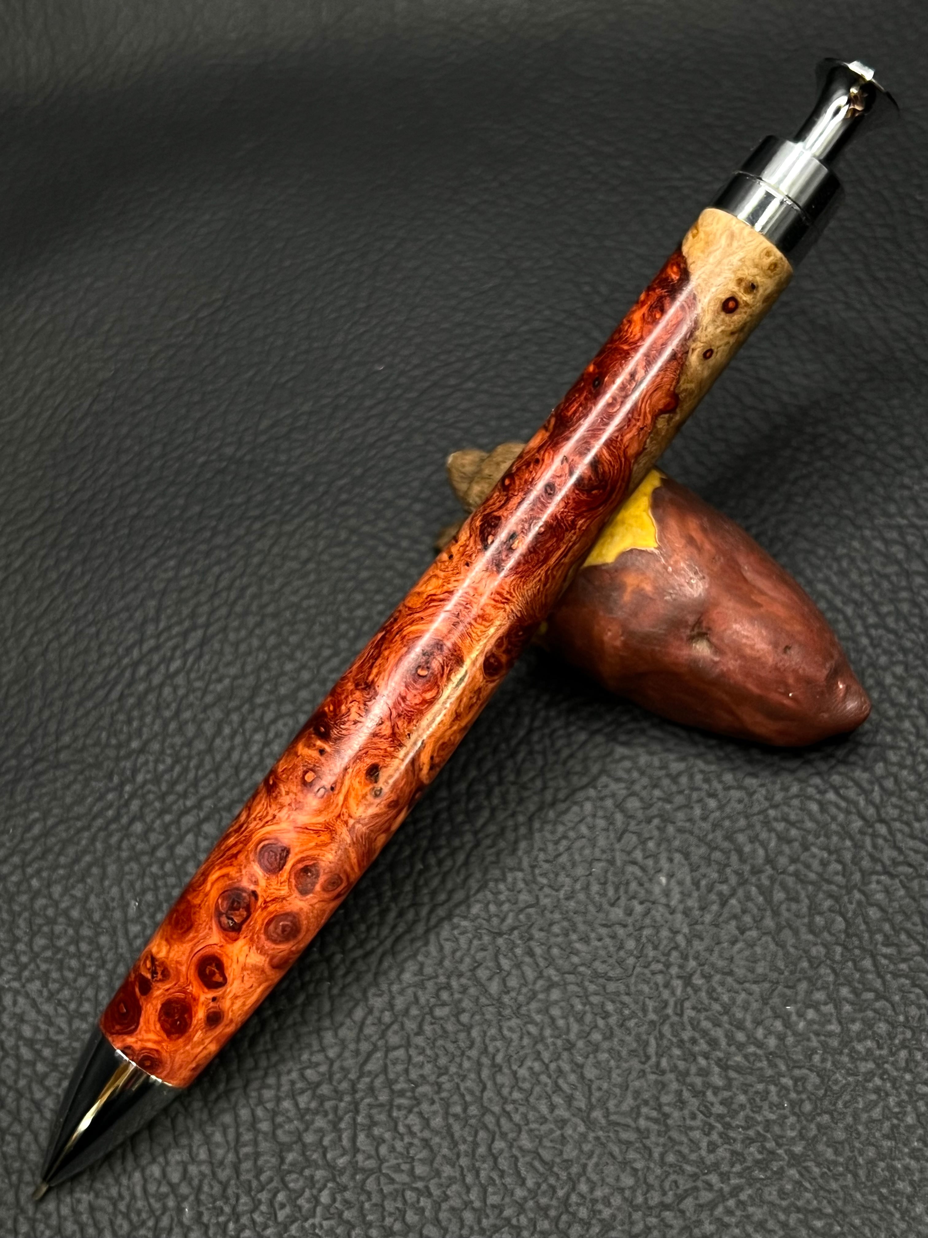 花梨紅白 瘤 木軸 シャープペン 0.5ミリ こぶた工房 E私38 7 極上