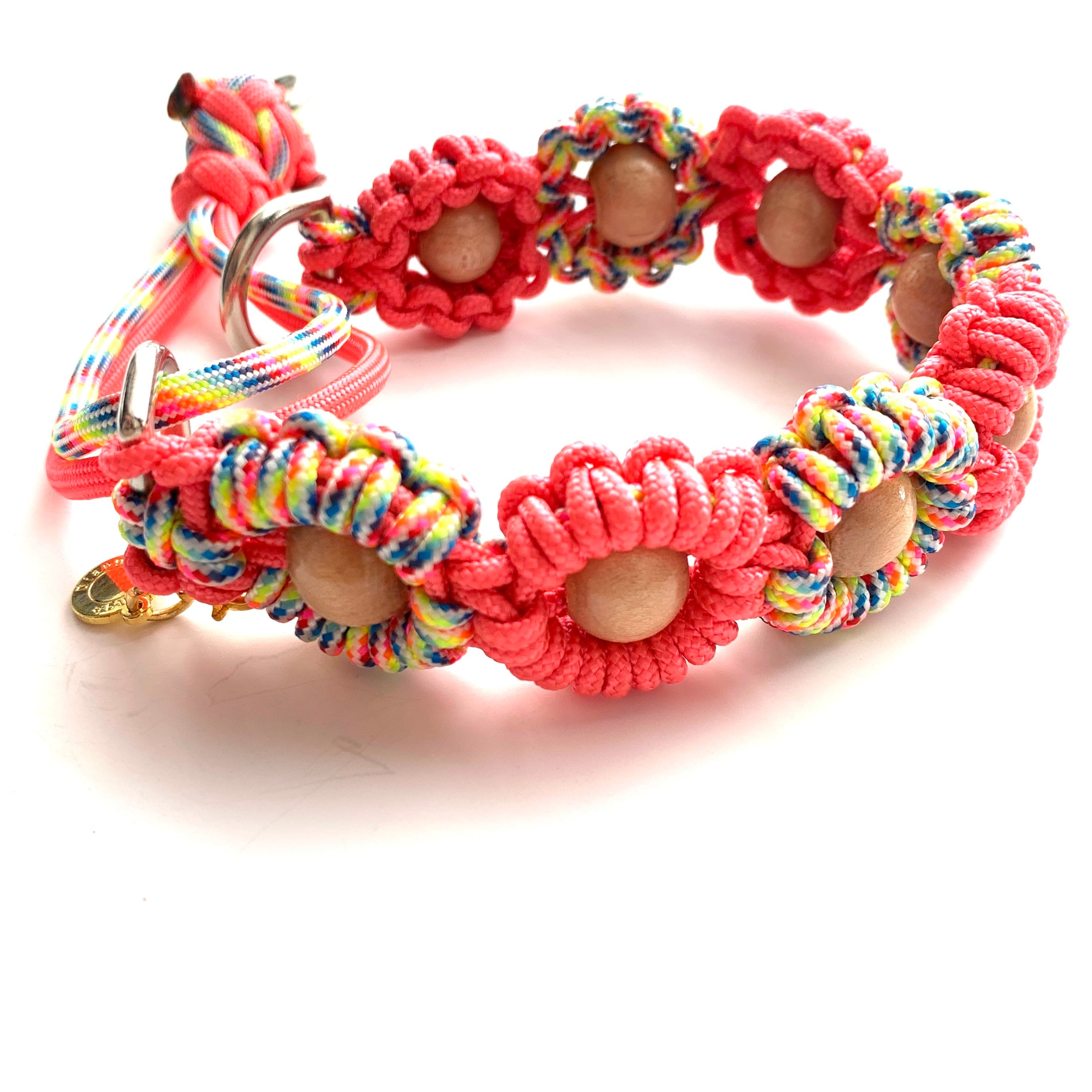 30cmパラコード紐花モチーフver.2玉留めハーフチョーク ピンクx