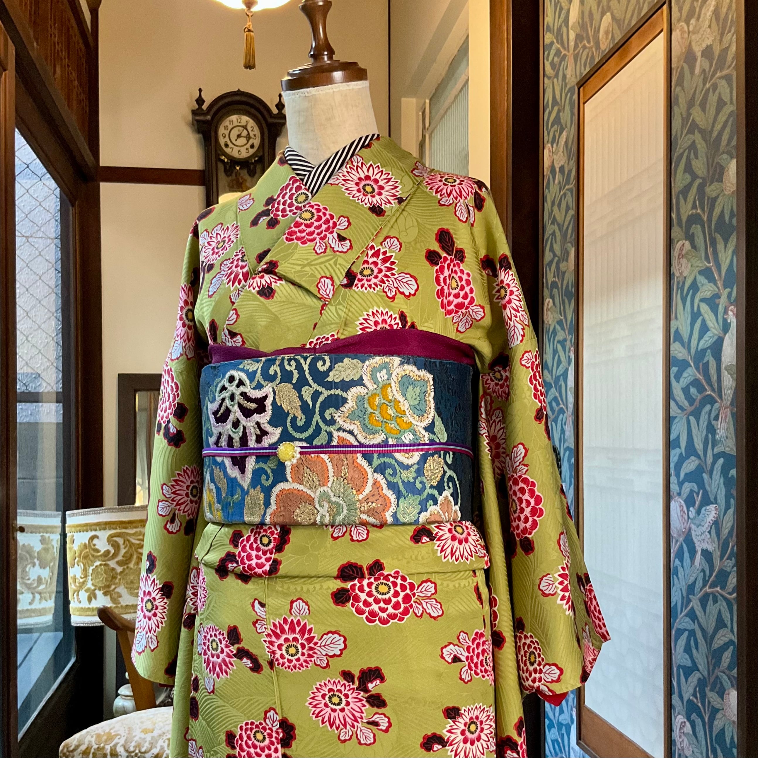 アンティーク着物 訪問着 裾柄 菊 レトロ 大正ロマン 美品 大正ロマン