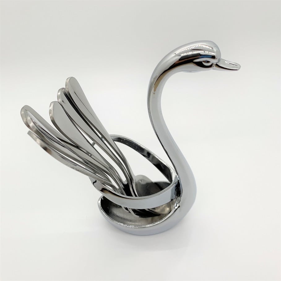 スワン カトラリーセット 卓上スプーンフォークスタンド かわいい 白鳥