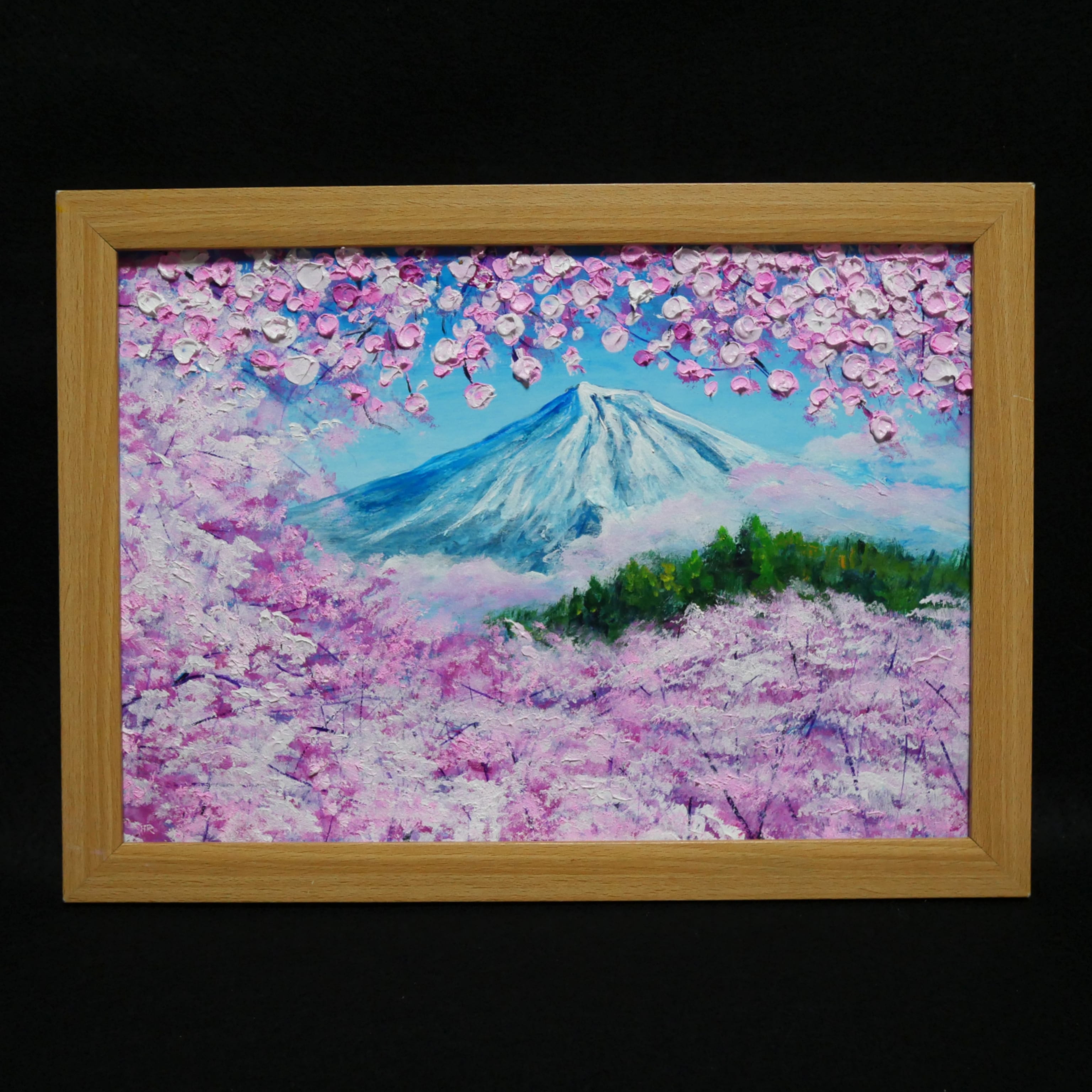 幻想絵画、空飛ぶ画家糸川裕志の富士山曼荼羅図の箱絵、桜貝と