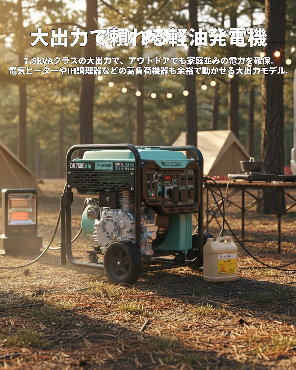 ディーゼル発電機インバーター 軽油発電機 オープン型7.5kVA出力 単相