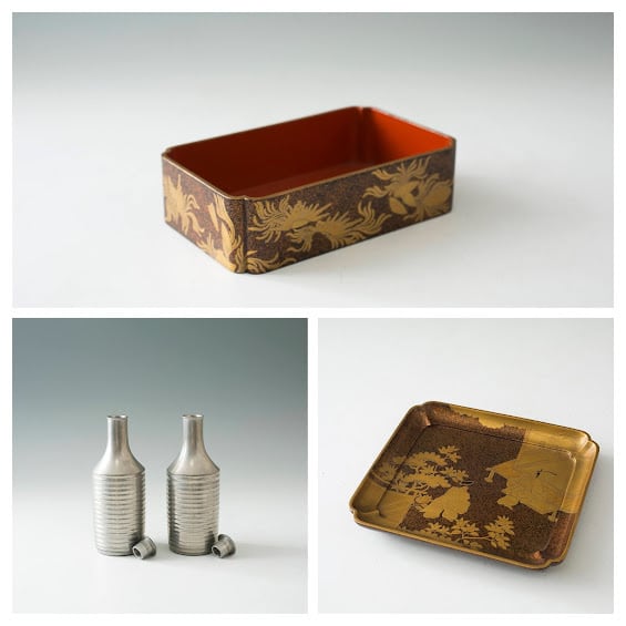 蒔絵 花見重 手提重箱 金梨子地内朱 野弁当箱 段重 水筒 徳利 時代物