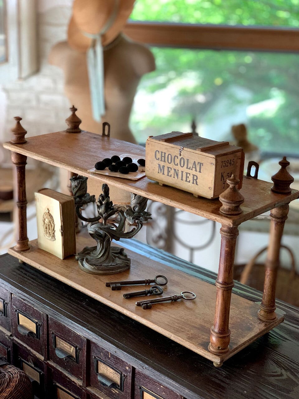 木製2段 壁付け棚 壁掛けラック ディスプレイ棚 | Brocante de La